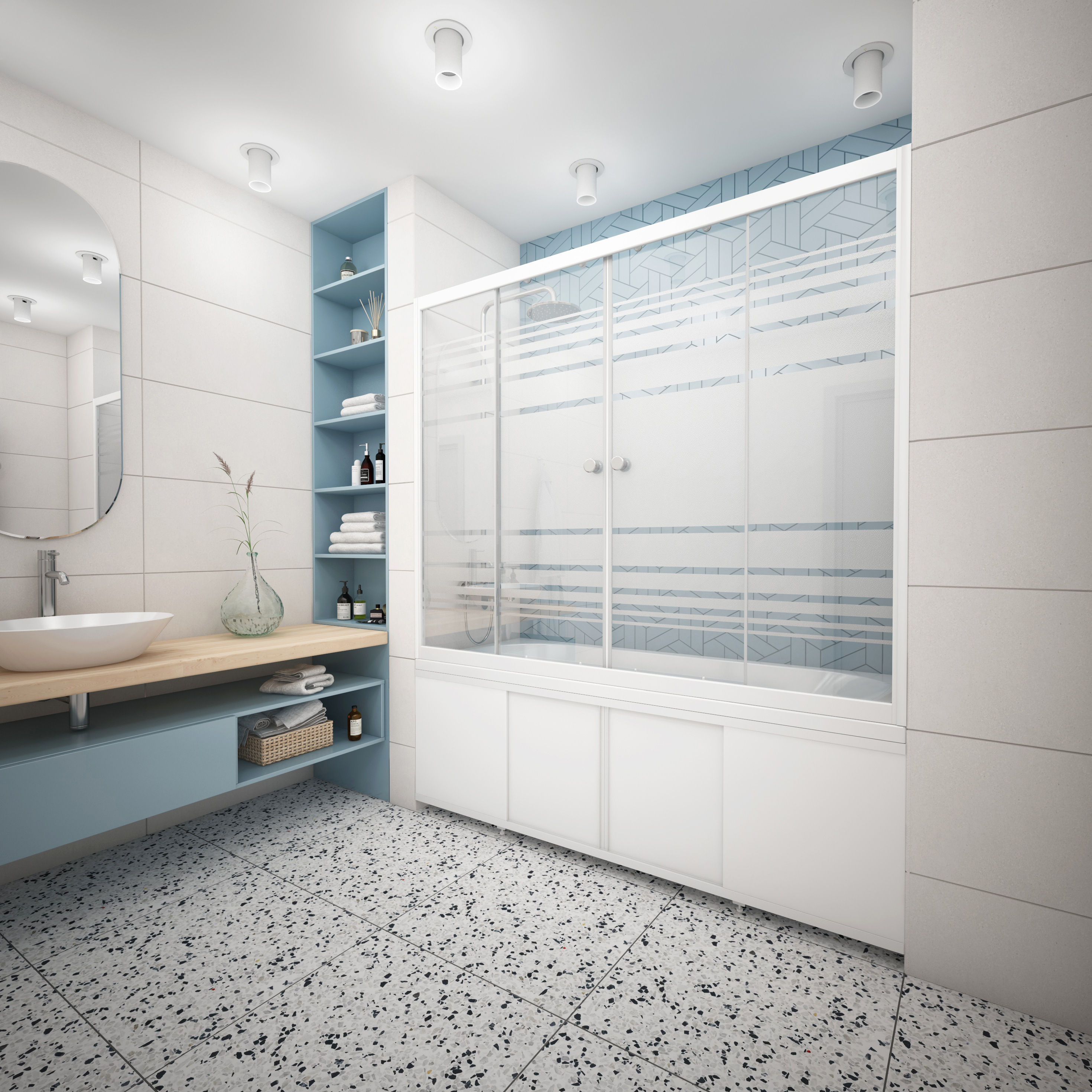 Изображение товара Ширма на ванну Метакам раздвижная 170x140 см матовое стекло профиль белый