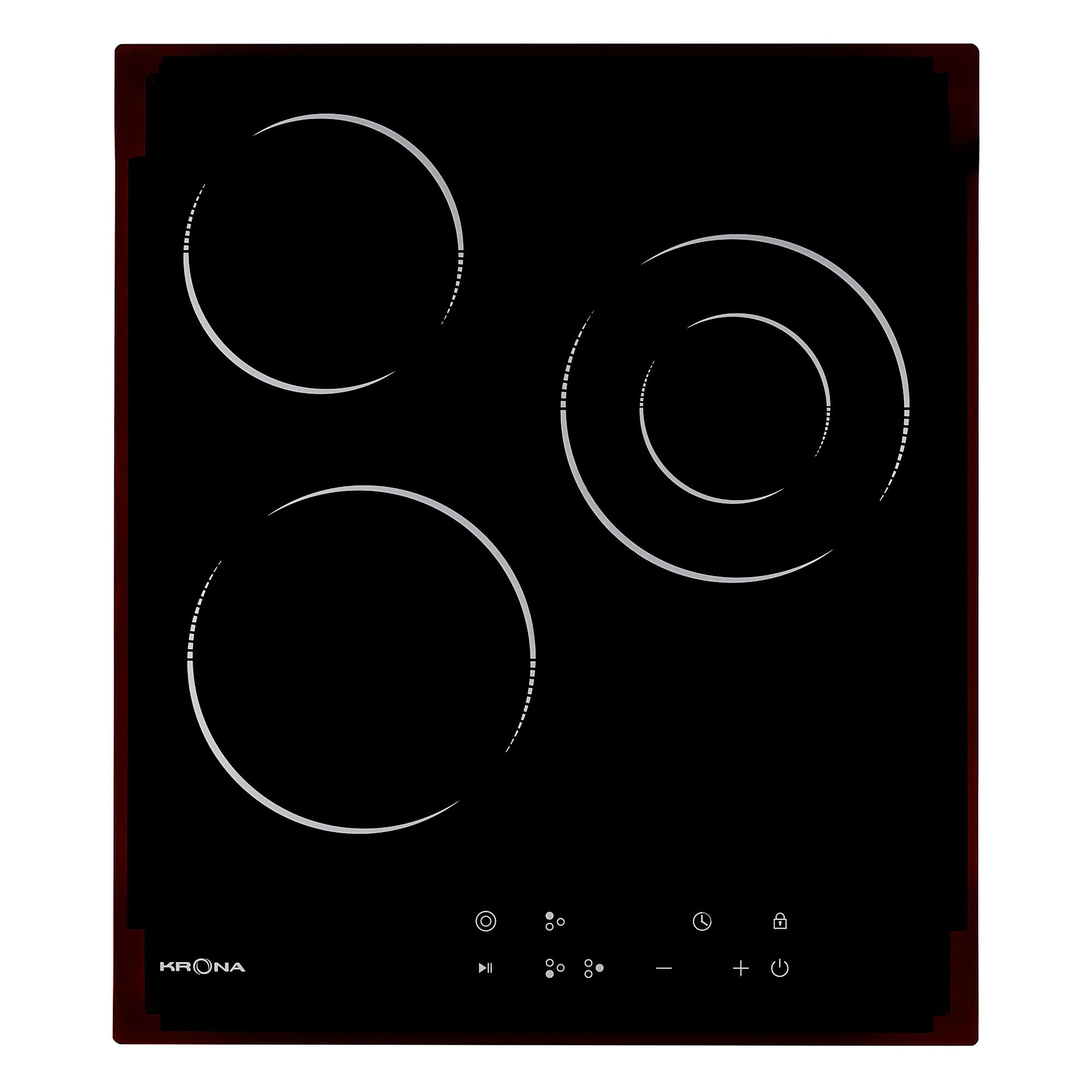 Изображение товара Стеклокерамическая варочная панель Krona Tempo 45 BL 3 конфорки черный стильная современная