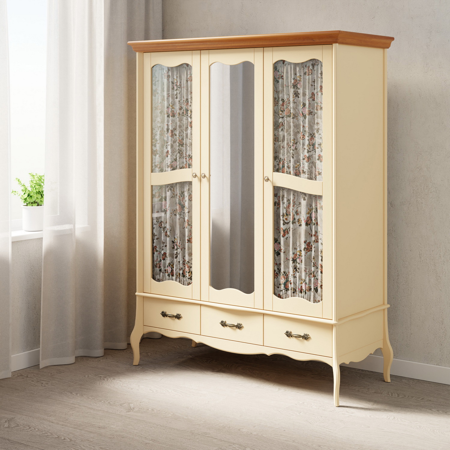 Изображение товара Шкаф распашной Дом мебель из сосны 3 дверцы с зеркалом и ящиками