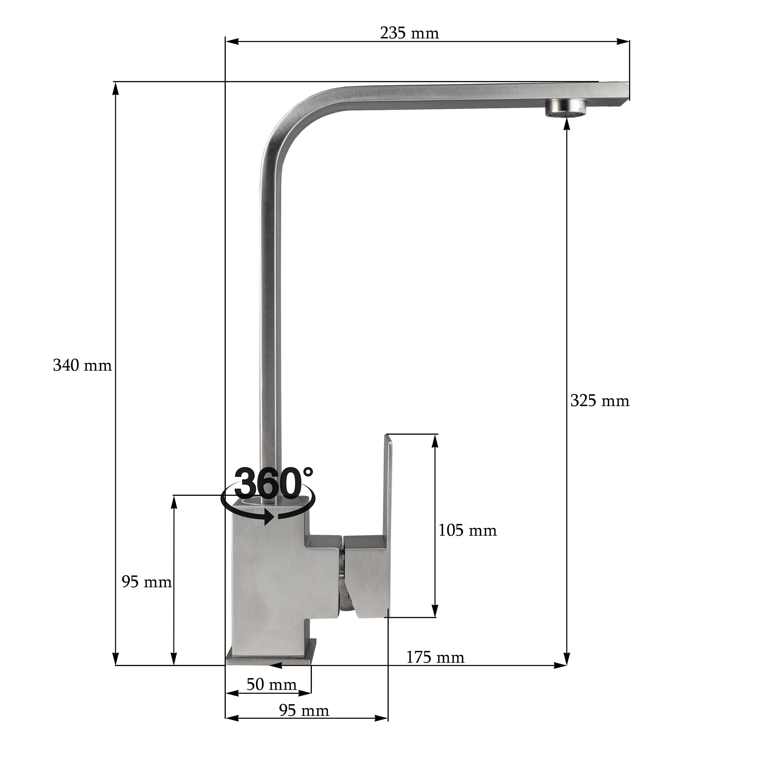 Изображение товара Смеситель для кухни Potato P40304S поворотный излив 32.5 см цвет сатин