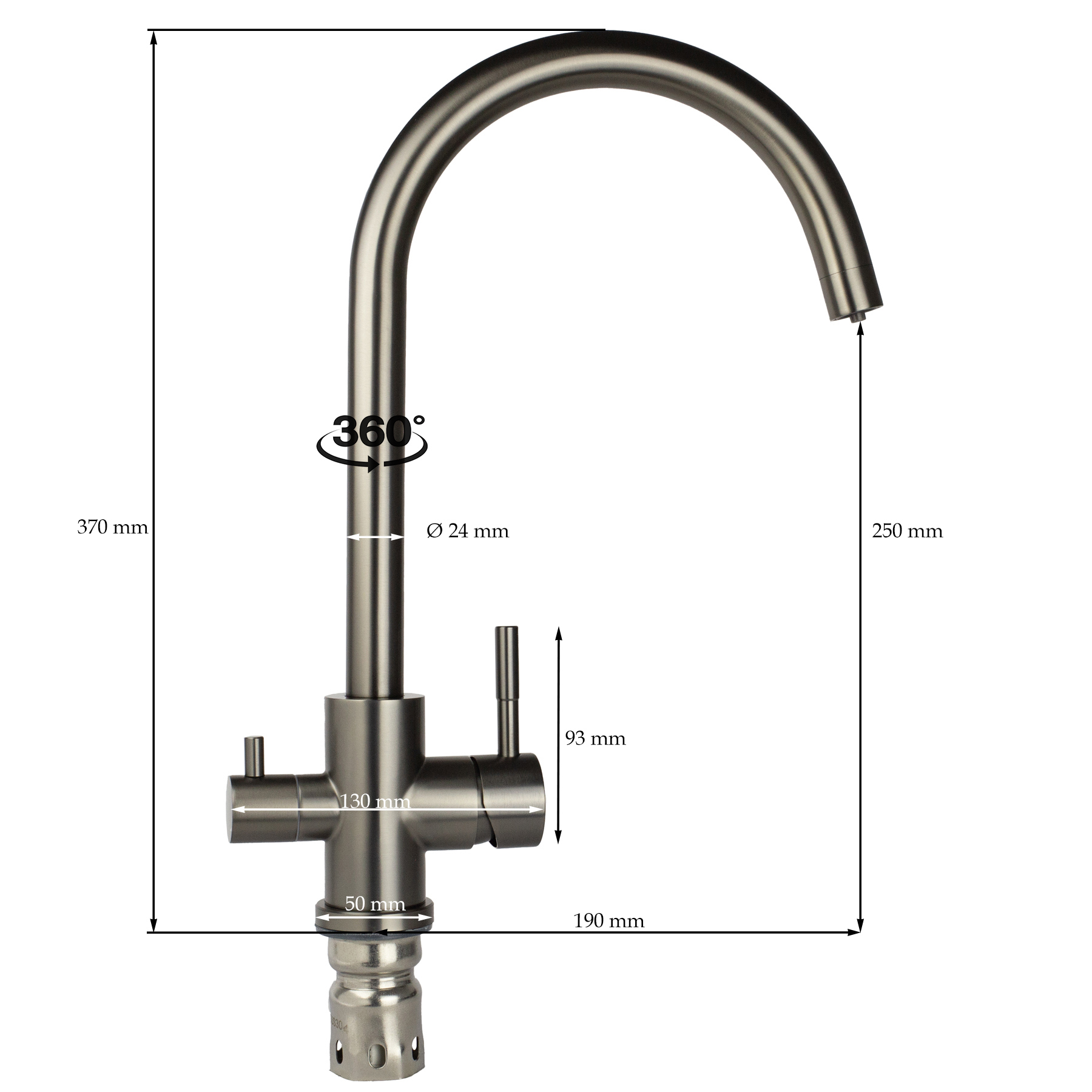 Изображение товара Смеситель для кухни Wasser Zimmer ZM-6008B-Q графит поворотный излив 25 см