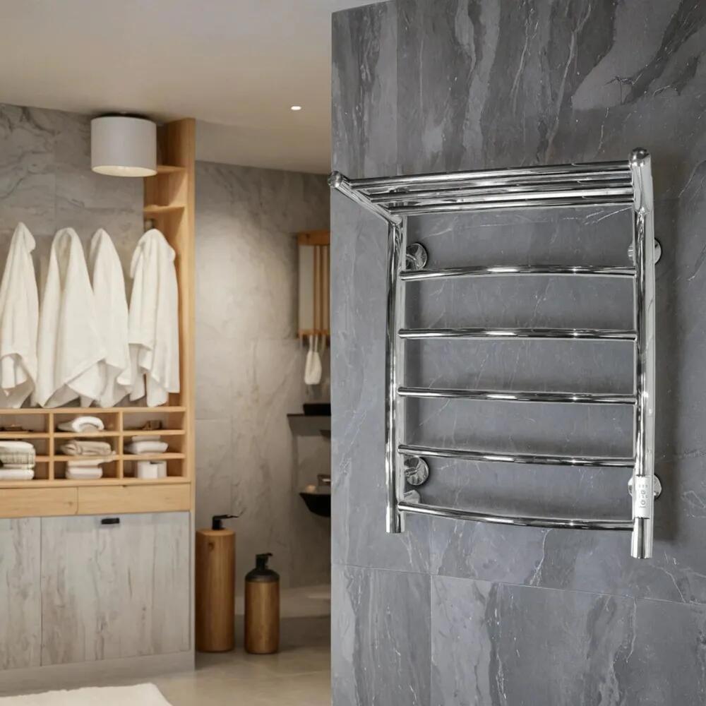 Изображение товара Полотенцесушитель электрический Comfysan Classic 400x600 мм 268 Вт с терморегулятором и полкой лесенка цвет хром