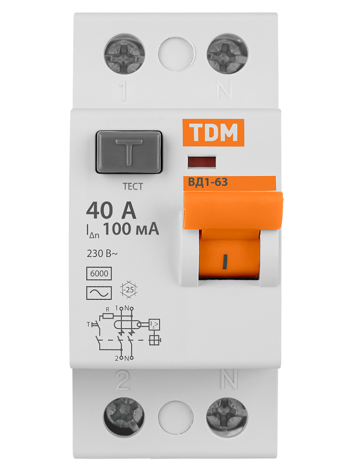 Изображение товара УЗО Tdm electric ВД1-63 2P 40 А 100 мА AC SQ0203-0011