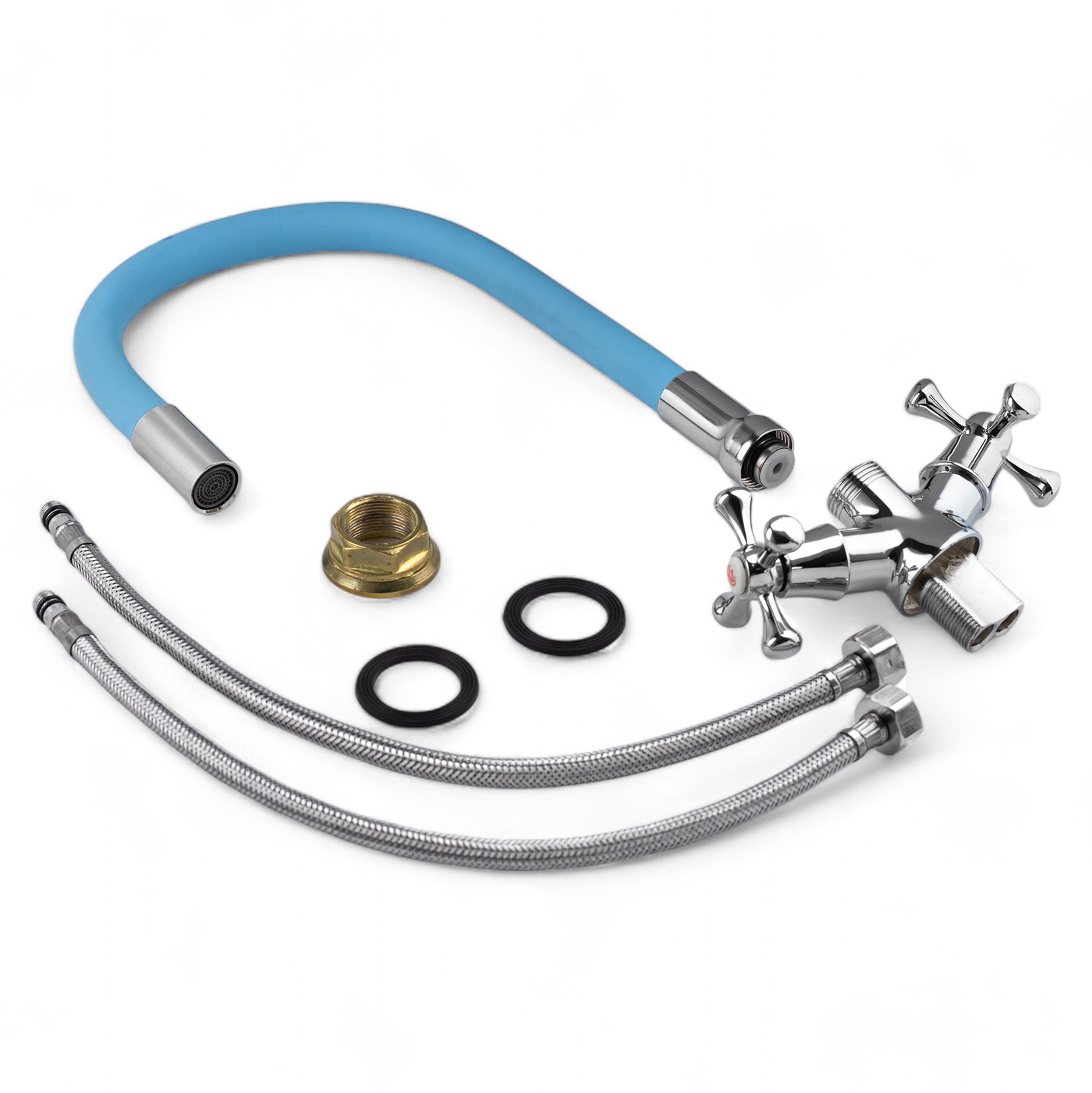 Изображение товара Смеситель для кухни с гибким изливом и голубым поворотным наконечником