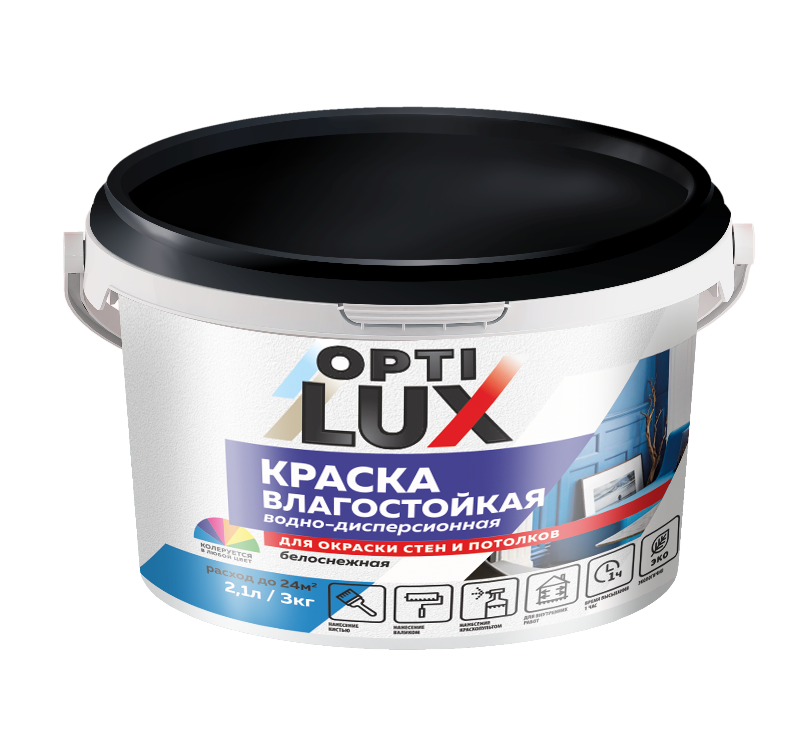 Изображение товара Краска влагостойкая Оптилюкс 02228 белоснежная 3 кг