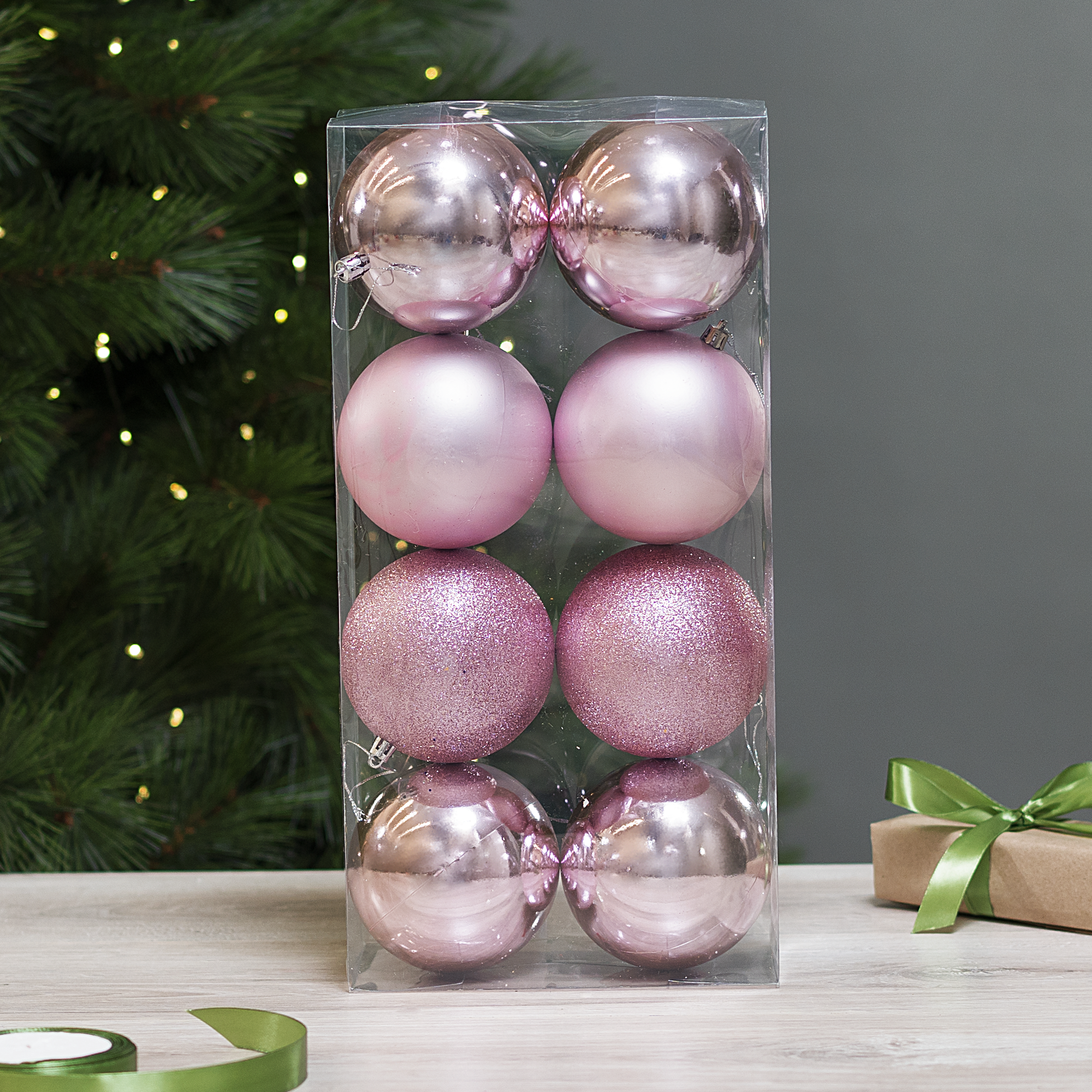 Изображение товара Набор елочных шаров Basic розовый 8 шт диаметр 10 см пластиковые новогодние украшения