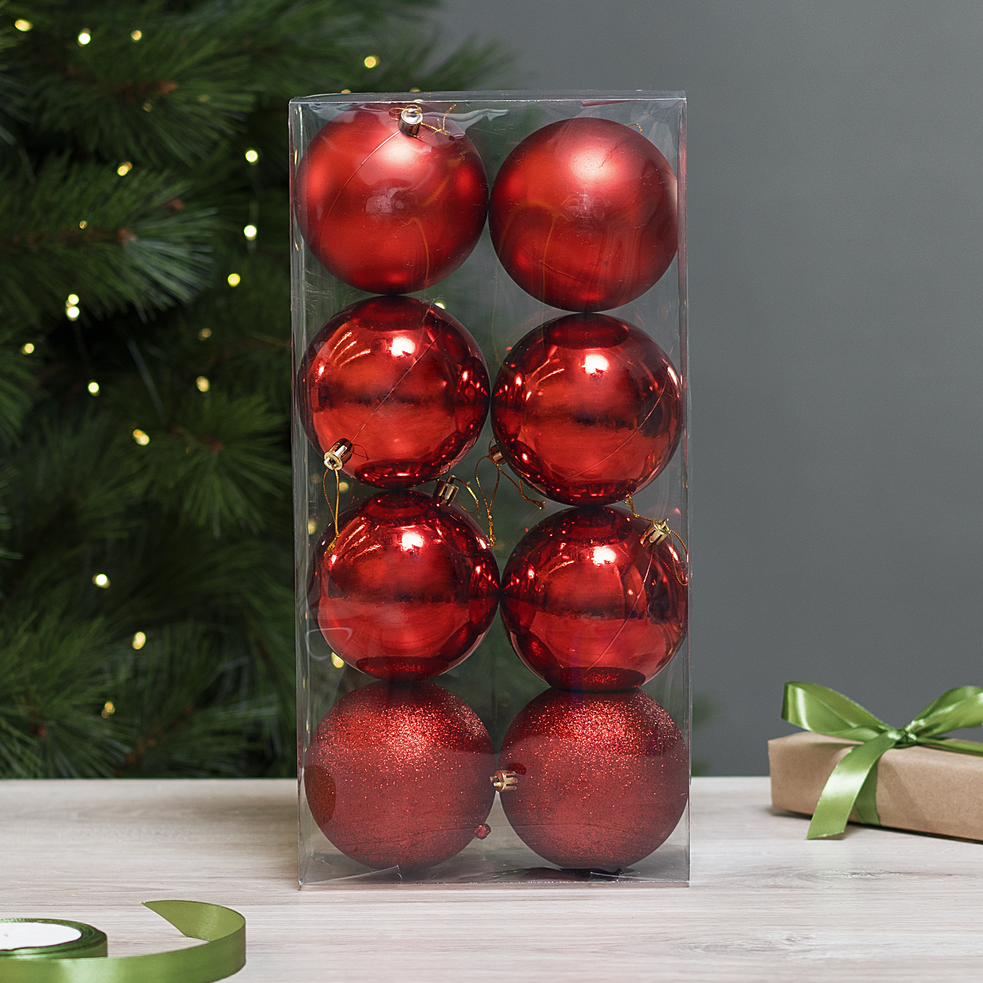 Изображение товара Набор елочных шаров Basic ø10 см 8 шт пластиковый красный