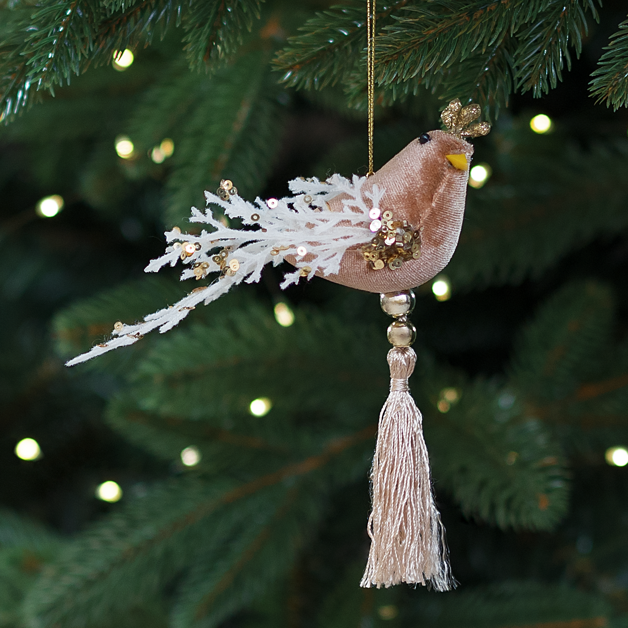 Изображение товара Украшение декоративное подвесное Птичка 14x13 см бежевый