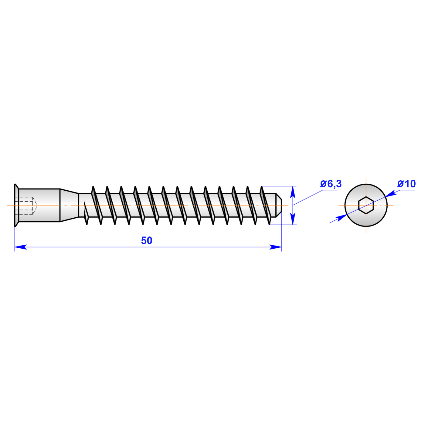 Конфирмат DIN 7541 6.3x50 мм сталь цвет цинк 40 шт. - 1