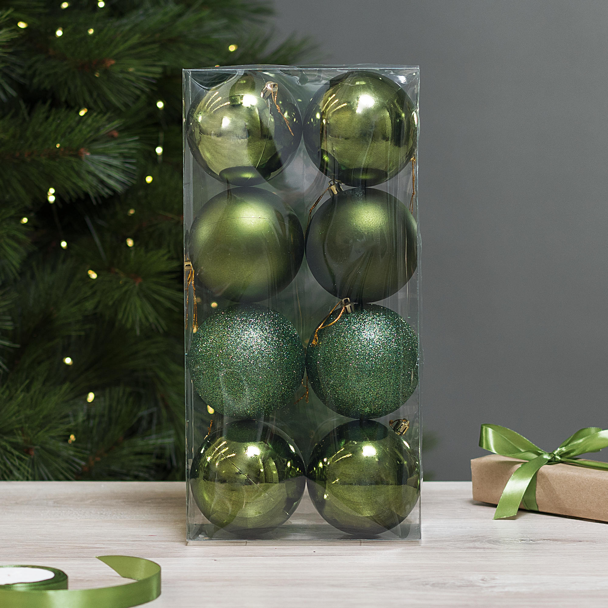 Изображение товара Набор елочных шаров Basic ø10 см пластик зеленый 8 шт