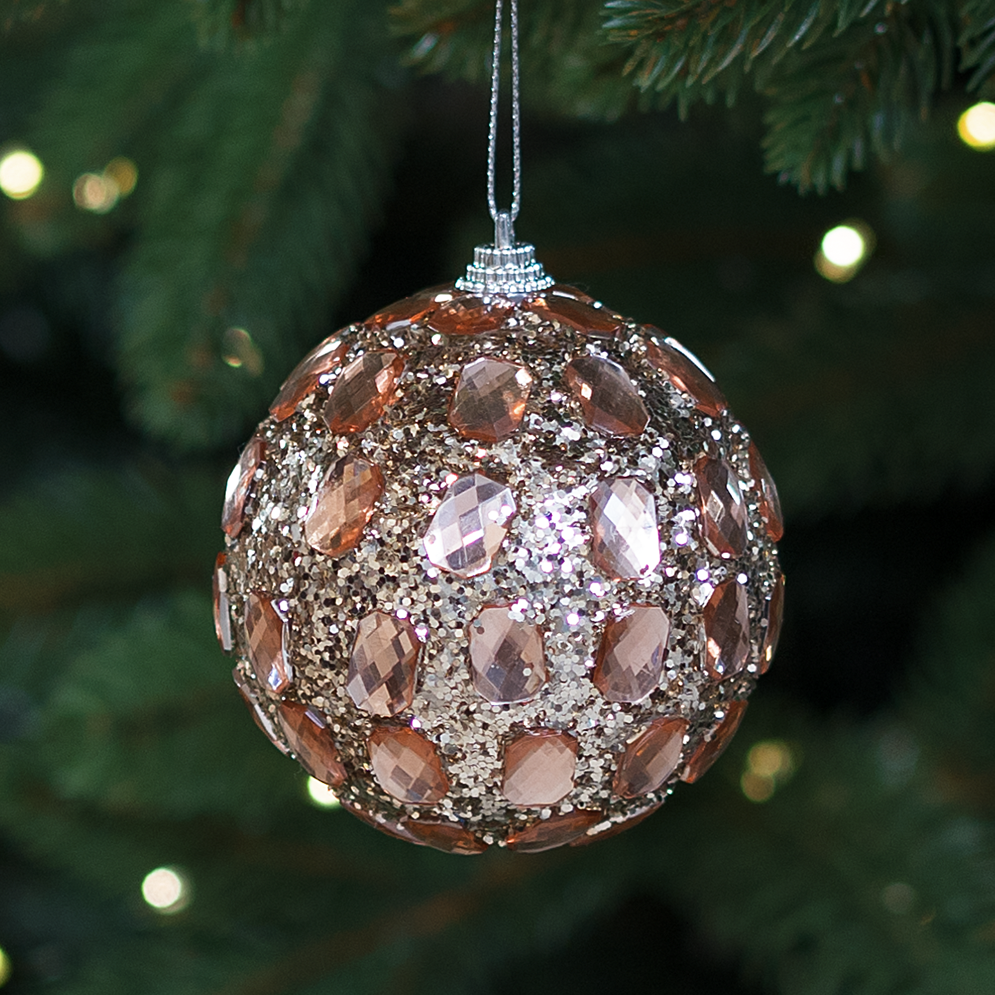 Изображение товара Елочный шар Инди диаметр 8 см бежевый пластиковый с глиттером и жемчугом