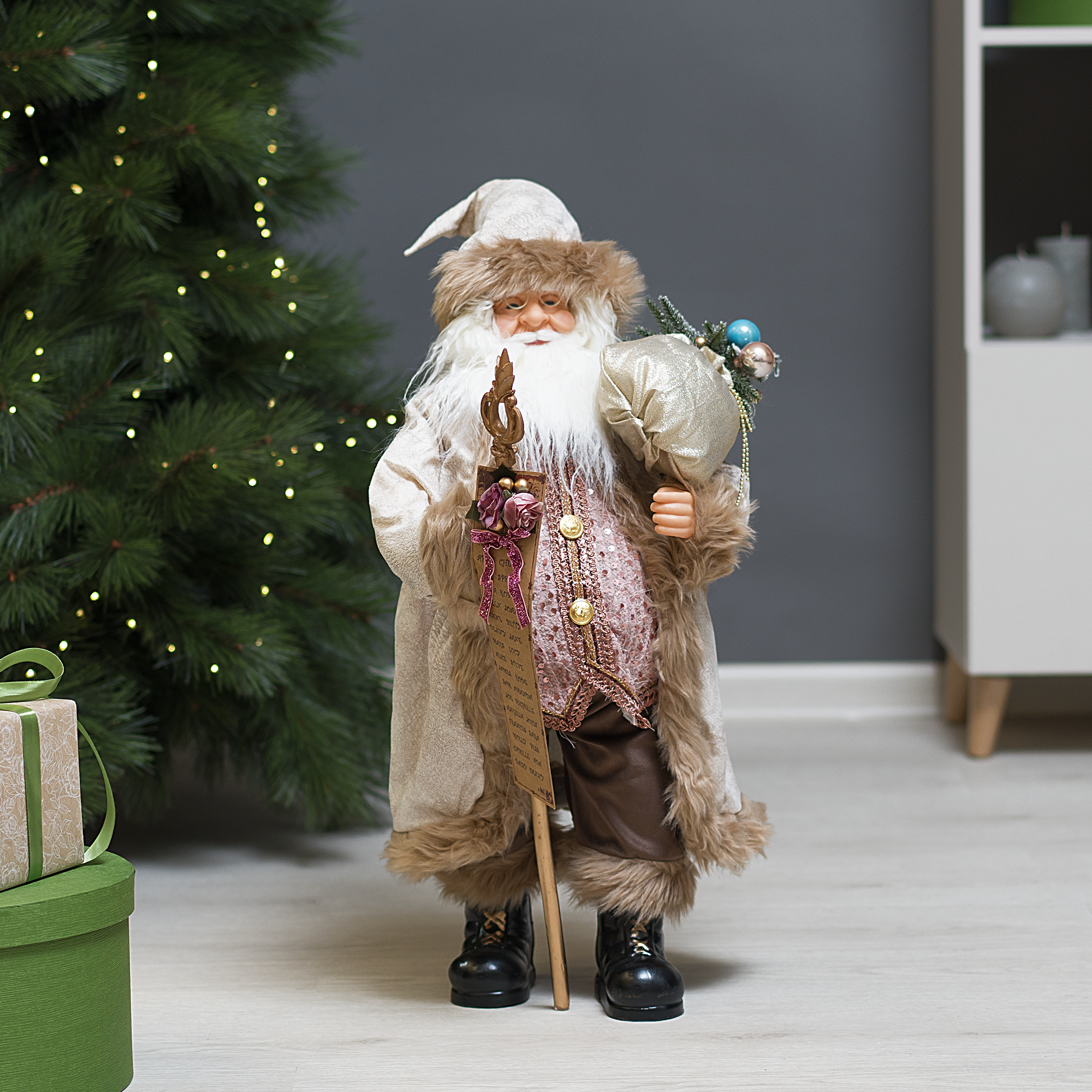 Изображение товара Декоративная фигура Санта с посохом 22x36 см розовый