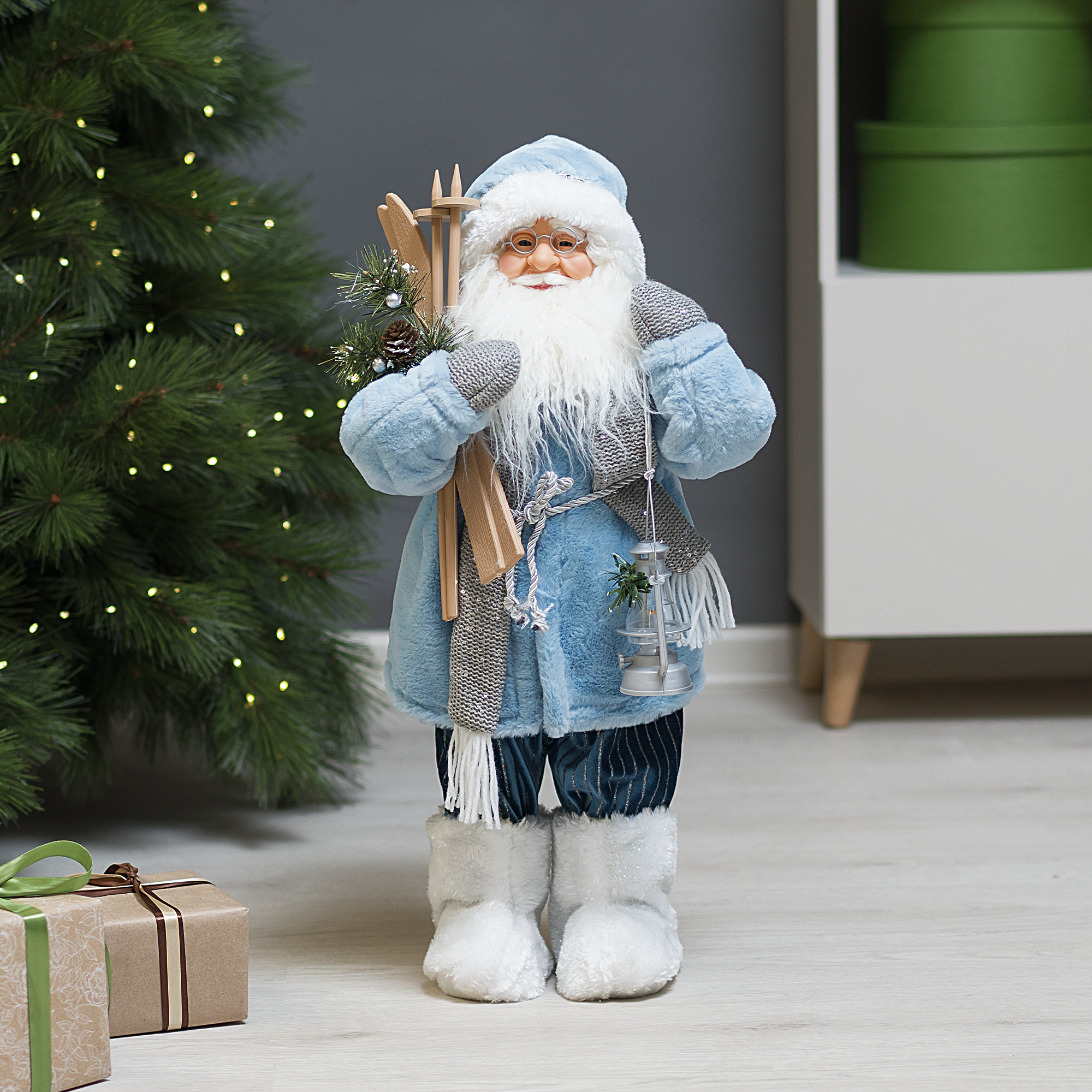 Изображение товара Декоративная фигура Санта с посохом 22x36 см голубой