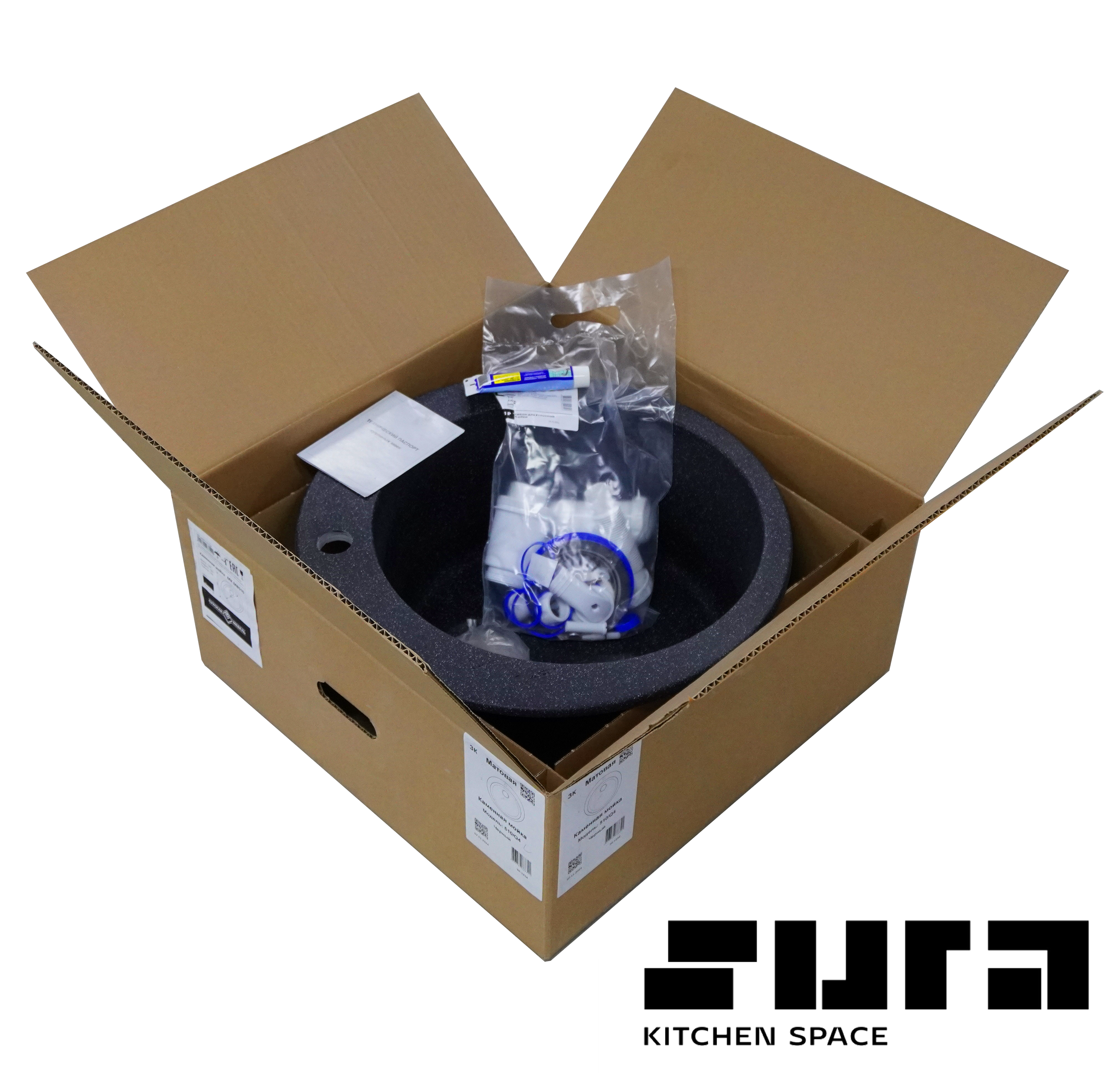 Изображение товара Мойка для кухни СУРСКАЯ МЕБЕЛЬ 2015800437442 Черная матовая 50.7x50.7 см