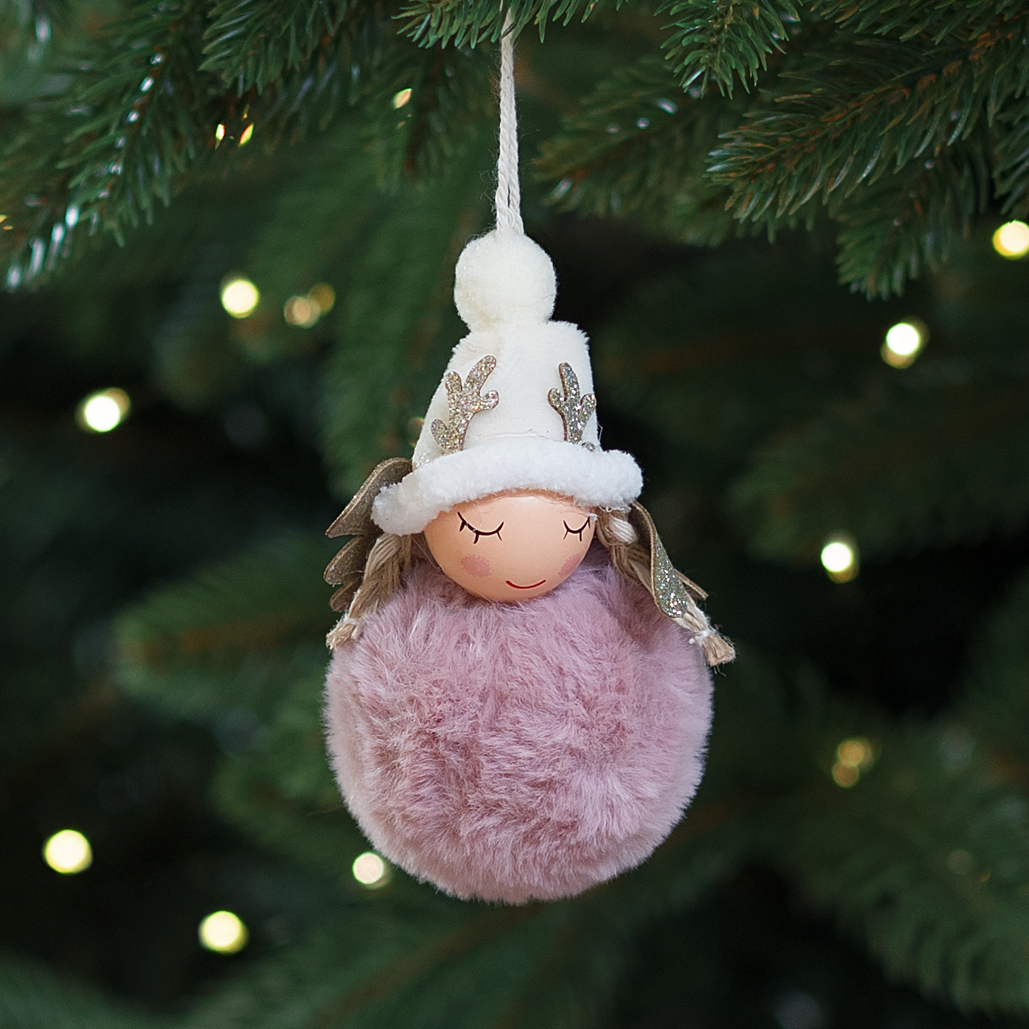 Изображение товара Елочная игрушка Ангел розовая 4,5х10 см из ткани для новогоднего декора