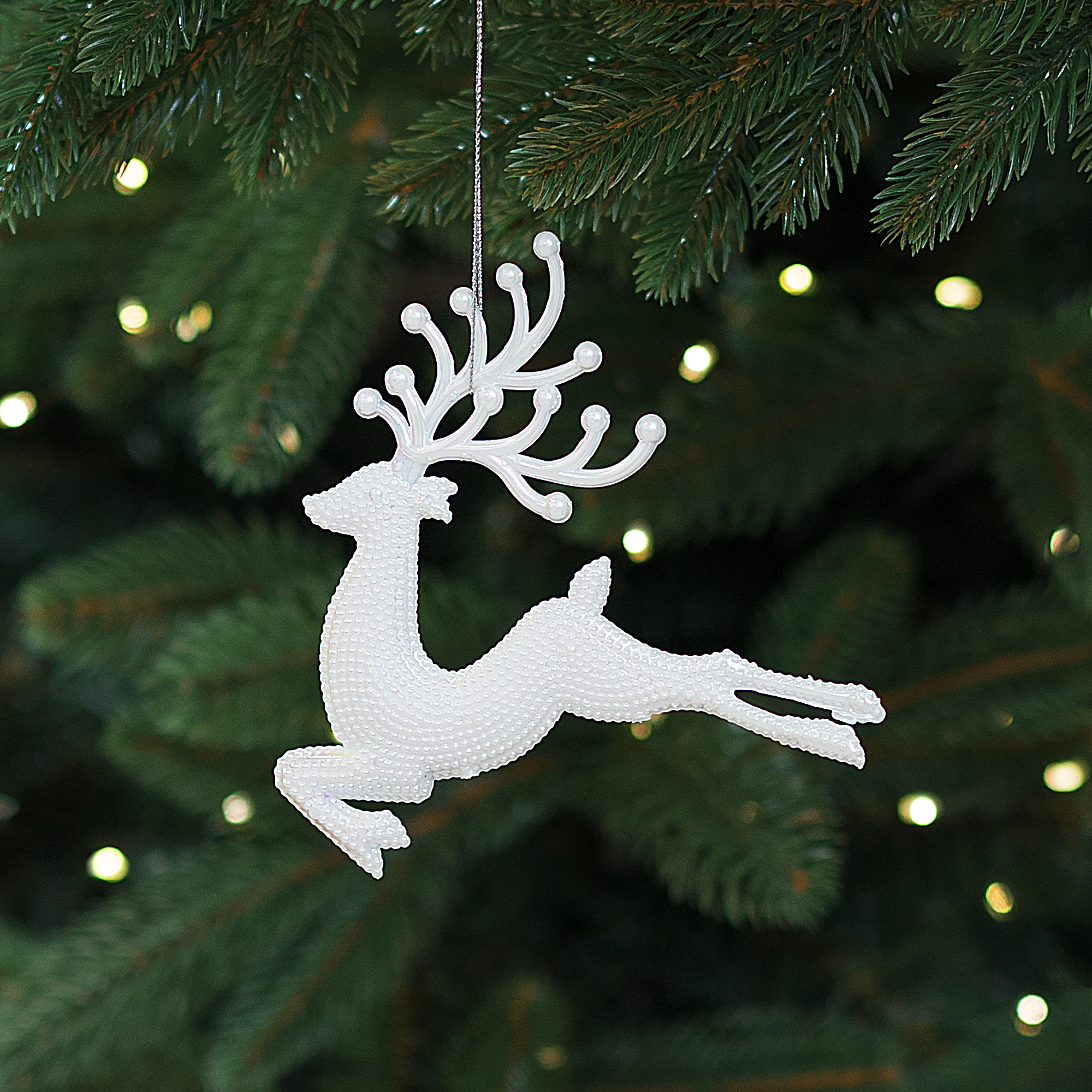 Изображение товара Елочная игрушка Олень 12x13 см белая акриловая