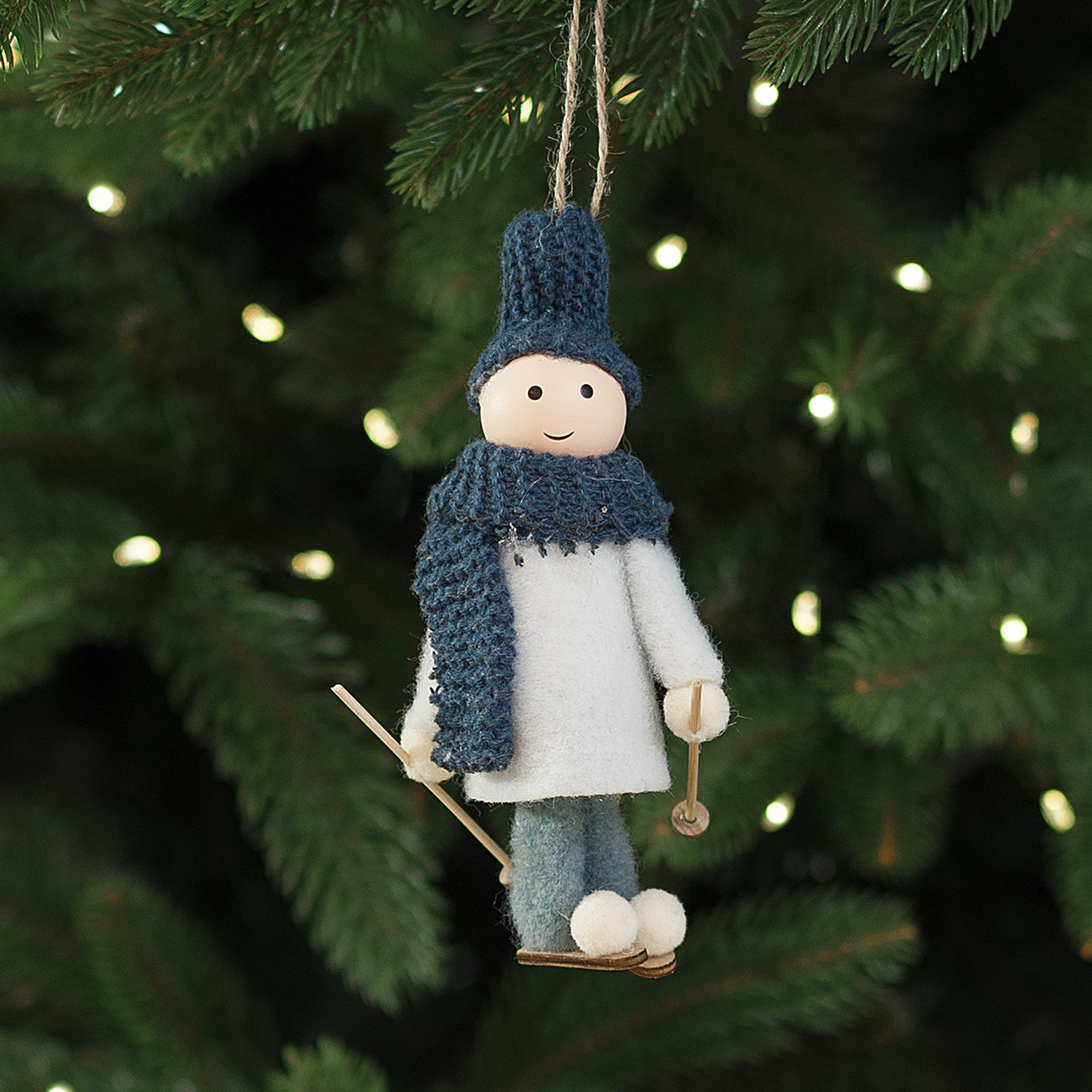 Изображение товара Елочная игрушка Лыжник 14x6 цвет синий