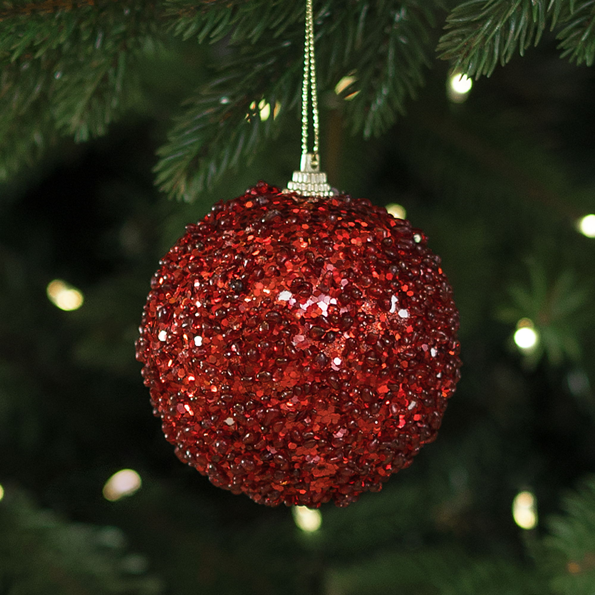 Изображение товара Ёлочный шар 7.8 см пластик с блестками красный новогодний декор