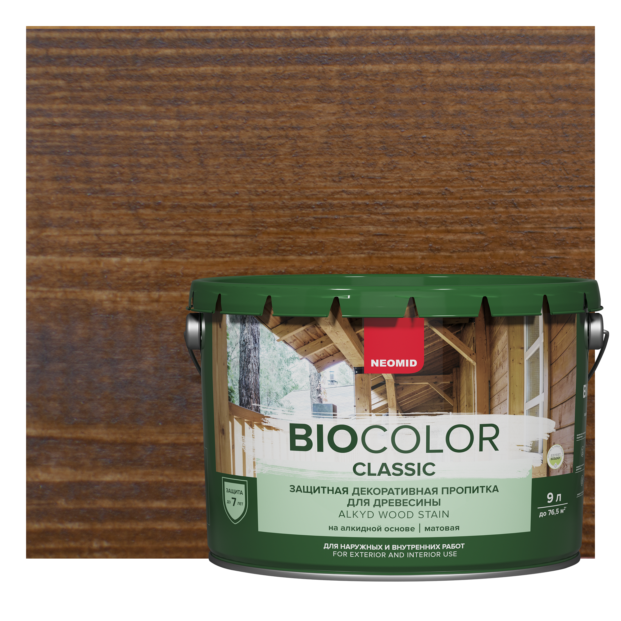 Изображение товара Защитно-декоративный антисептик для древесины Neomid BIO Color Classic цвет орех 9 л Изображение товара Защитно-декоративный антисептик для древесины Neomid BIO Color Classic цвет орех 9 л
