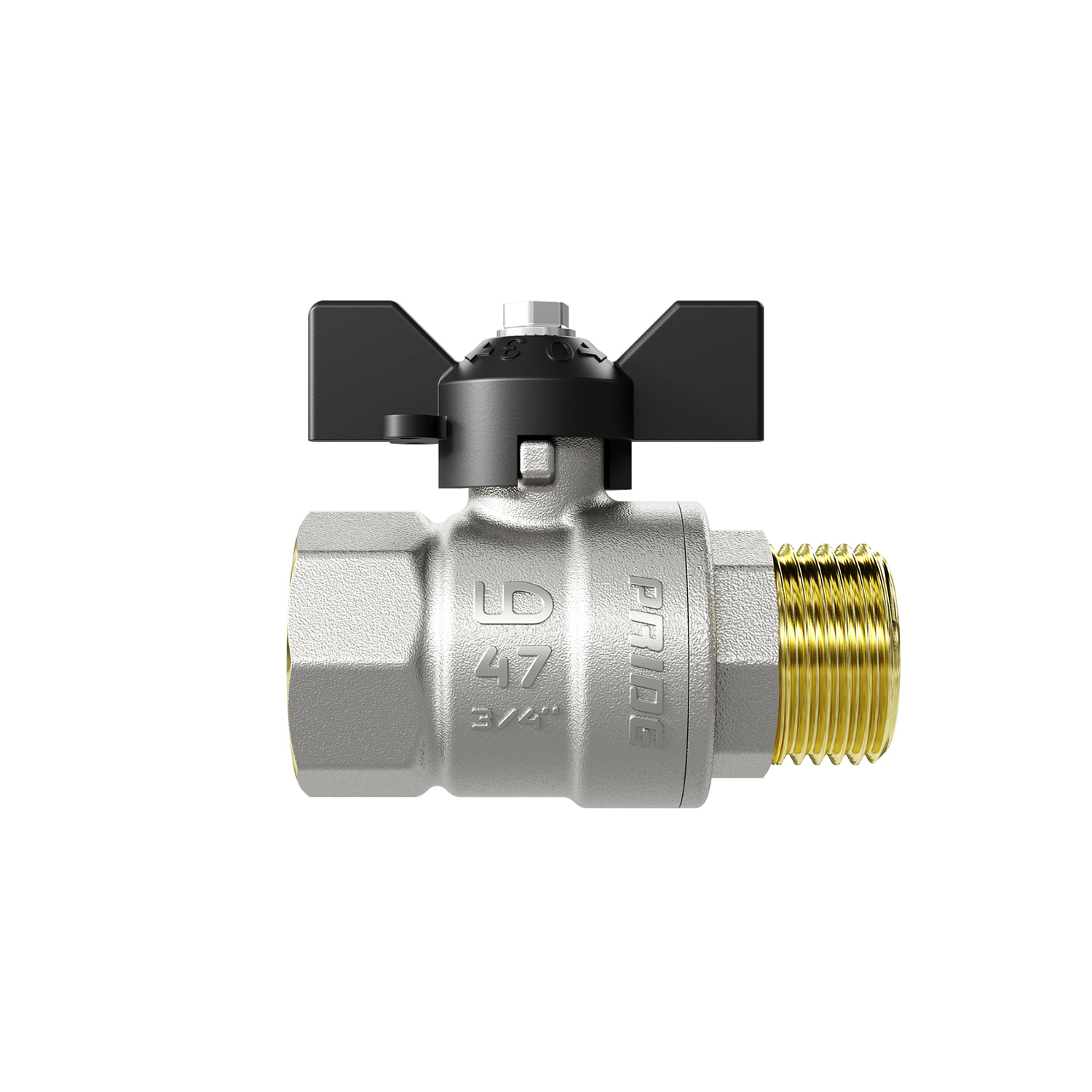 Изображение товара Кран шаровой LD Pride LD 47.302.20 DN20 PN25 3/4" ВР-НР латунь ручка бабочка