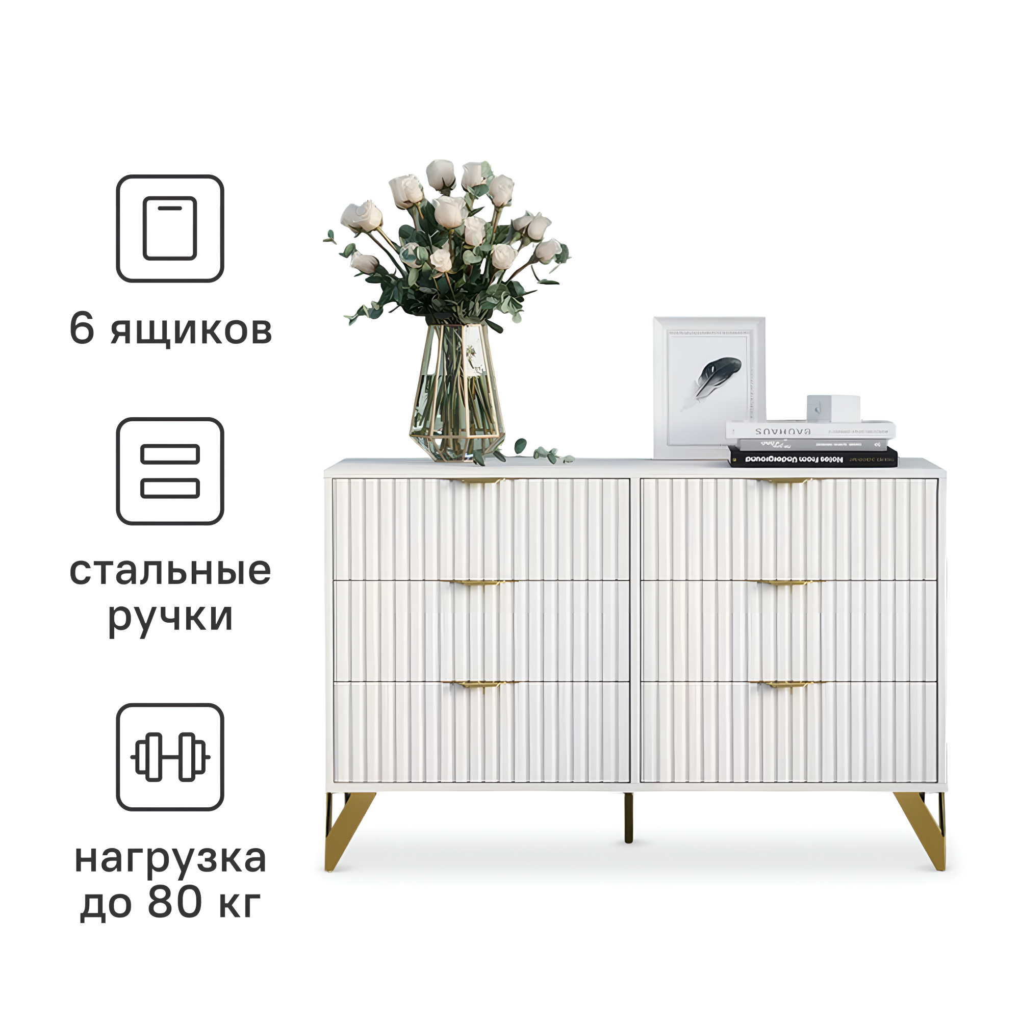 Изображение товара Комод Ridberg Lugano 6 ящиков 40x118x77 см ЛДСП цвет белый/золото