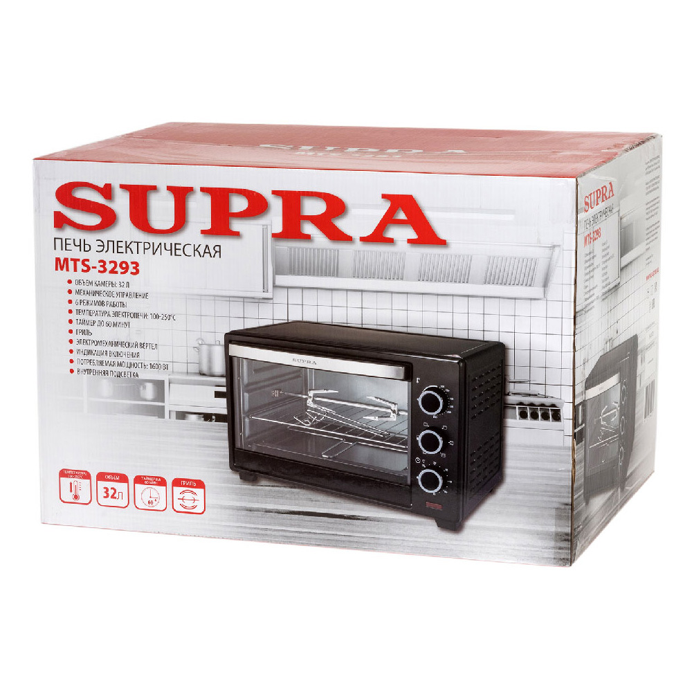 Изображение товара Электропечь Supra 552337 1600 Вт 32л черная механическая с таймером