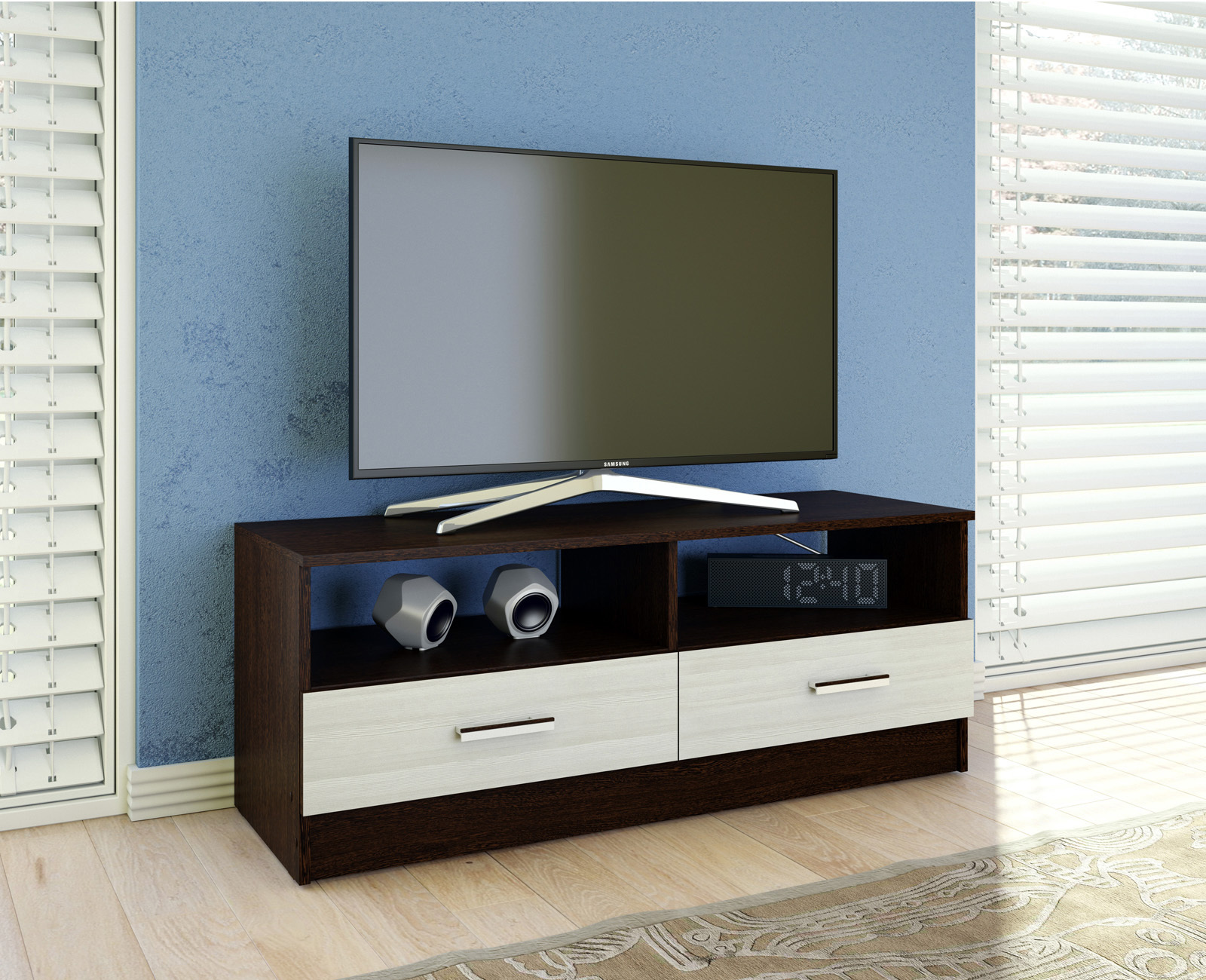 Изображение товара Тумба под телевизор Simaland 3402606 венге ЛДСП 120х46.2х38.2 см классика Изображение товара Тумба под телевизор Simaland 3402606 венге ЛДСП 120х46.2х38.2 см классика