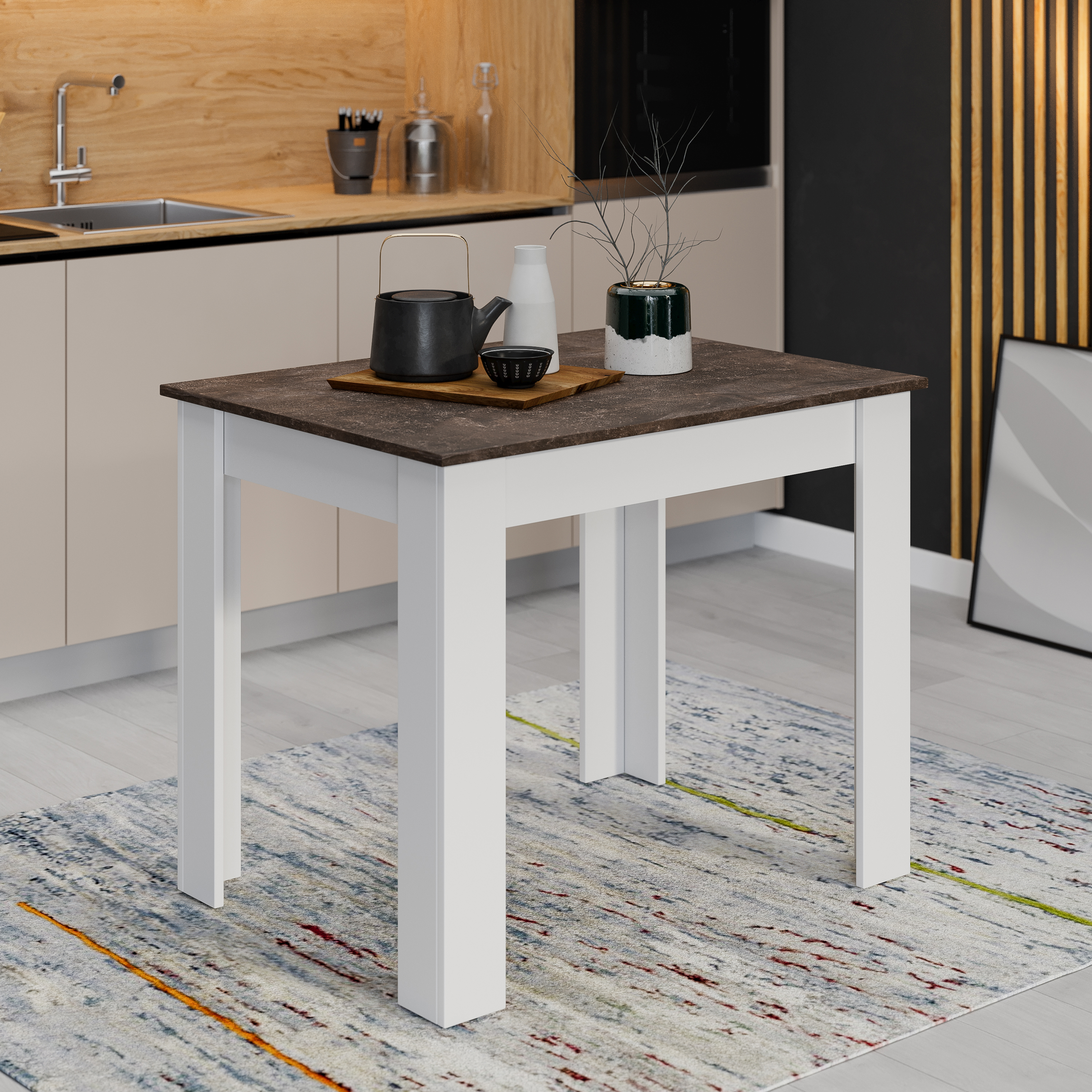 Изображение товара Кухонный стол прямоугольный 90x73 см Трия Промо тип 1 ЛДСП цвет белый/темно-коричневый