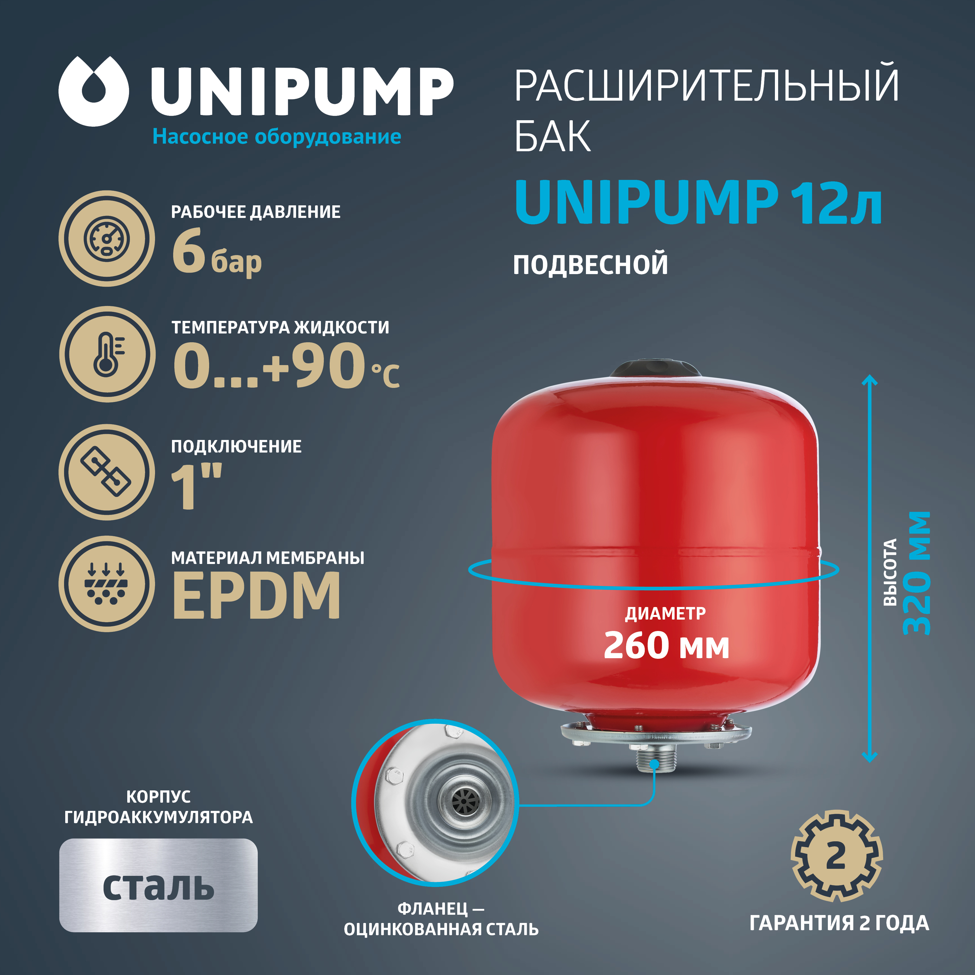 Изображение товара Расширительный бак для отопления Unipump 12 л красный