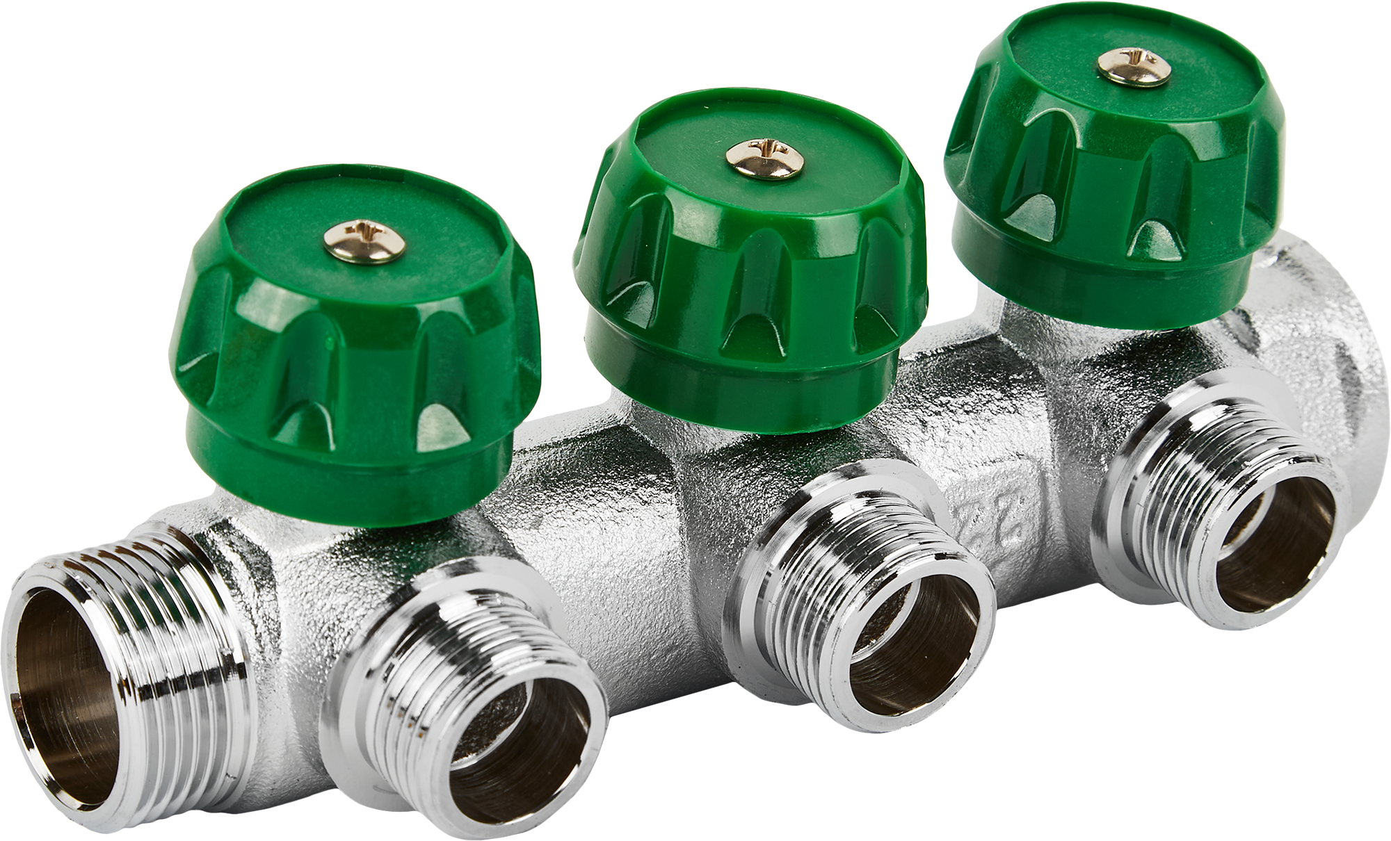 Изображение товара Коллектор водосистема с 3 отводами из латуни 3/4x1/2" для отопления и водоснабжения