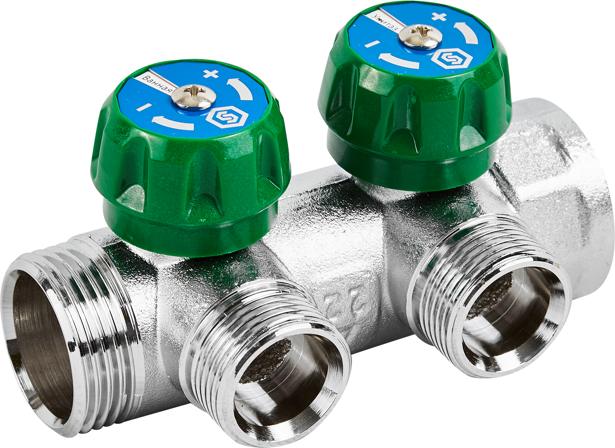 Изображение товара Коллектор регулирующий Stout на 2 отвода из латуни 1"x3/4" для водоснабжения и отопления