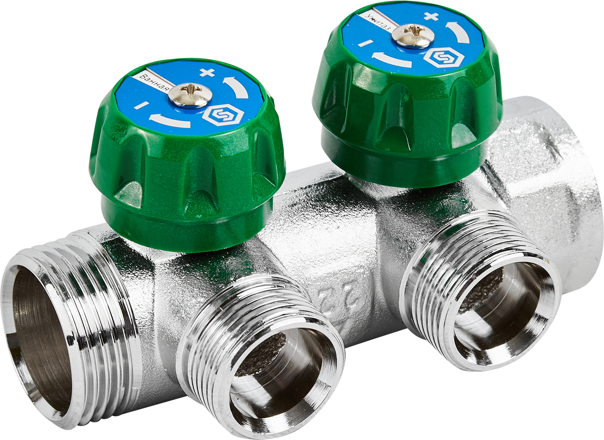 Коллектор регулирующий Stout на 2 отвода 1"x3/4" латунь