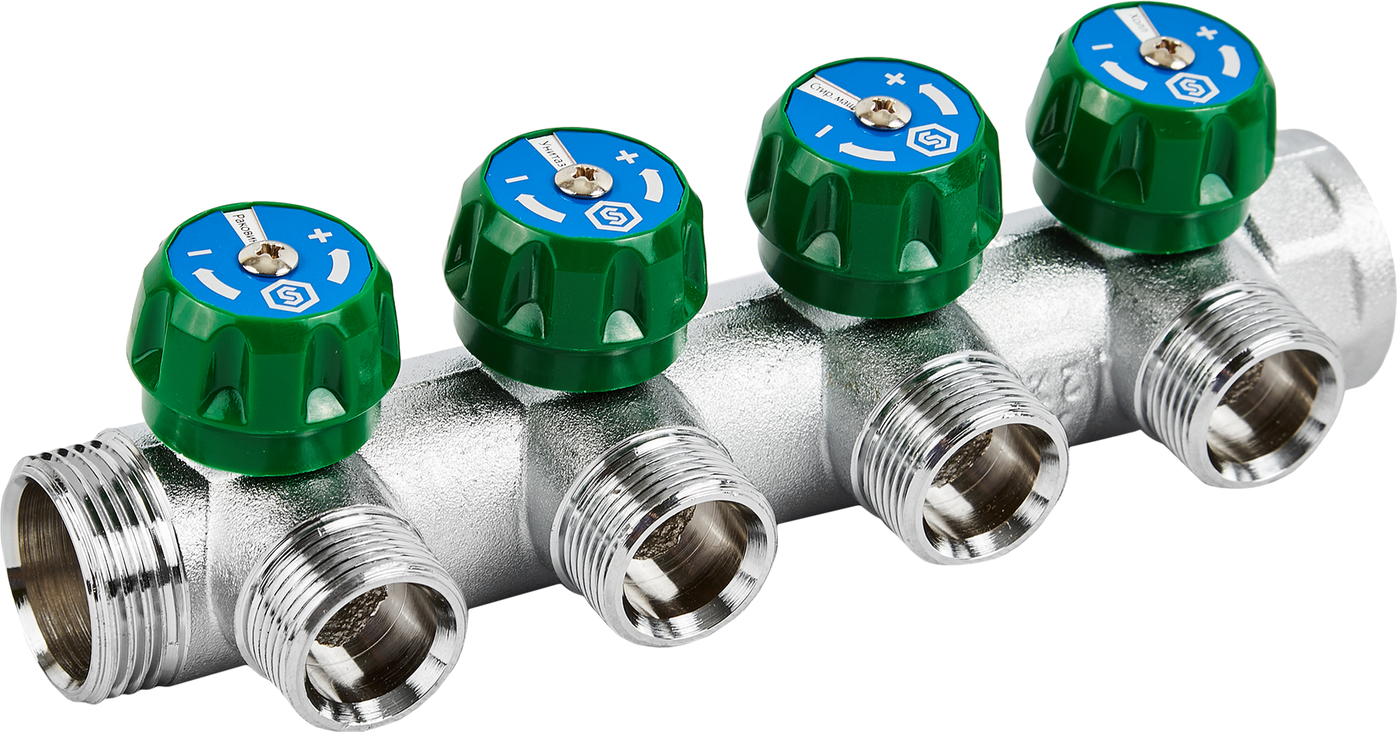 Изображение товара Коллектор регулирующий Stout на 4 отвода 1"x3/4" латунь