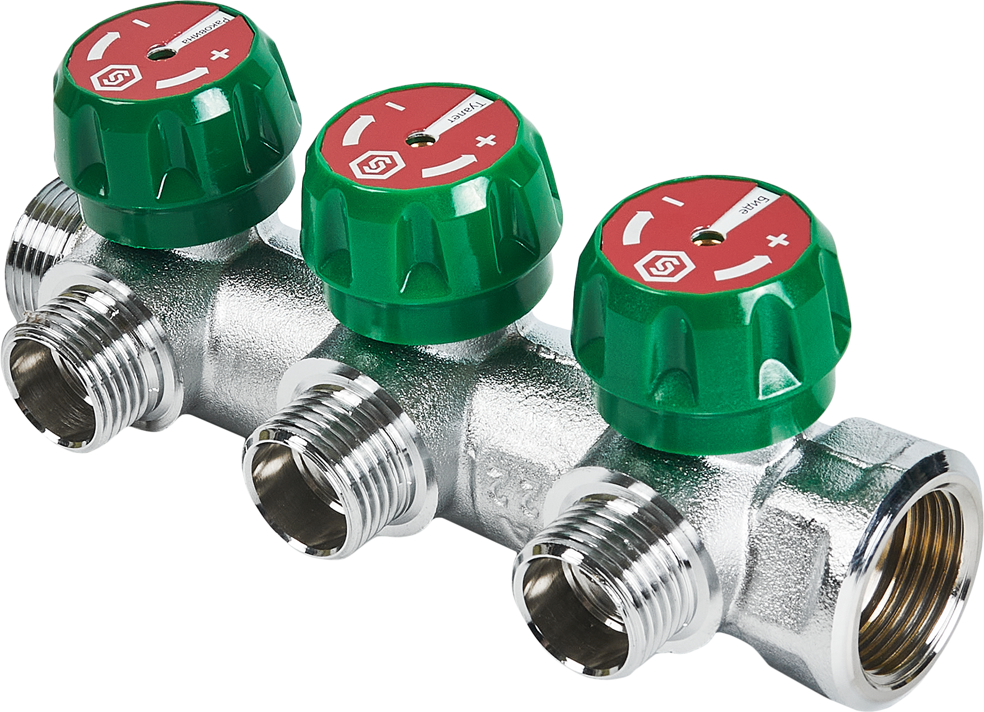 Изображение товара Коллектор регулирующий Stout на 3 отвода 3/4x1/2 дюйма латунь Италия