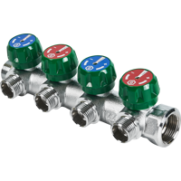 Изображение товара Коллектор регулирующий Stout на 4 отвода 3/4"x1/2" латунь SMB-6850-341204