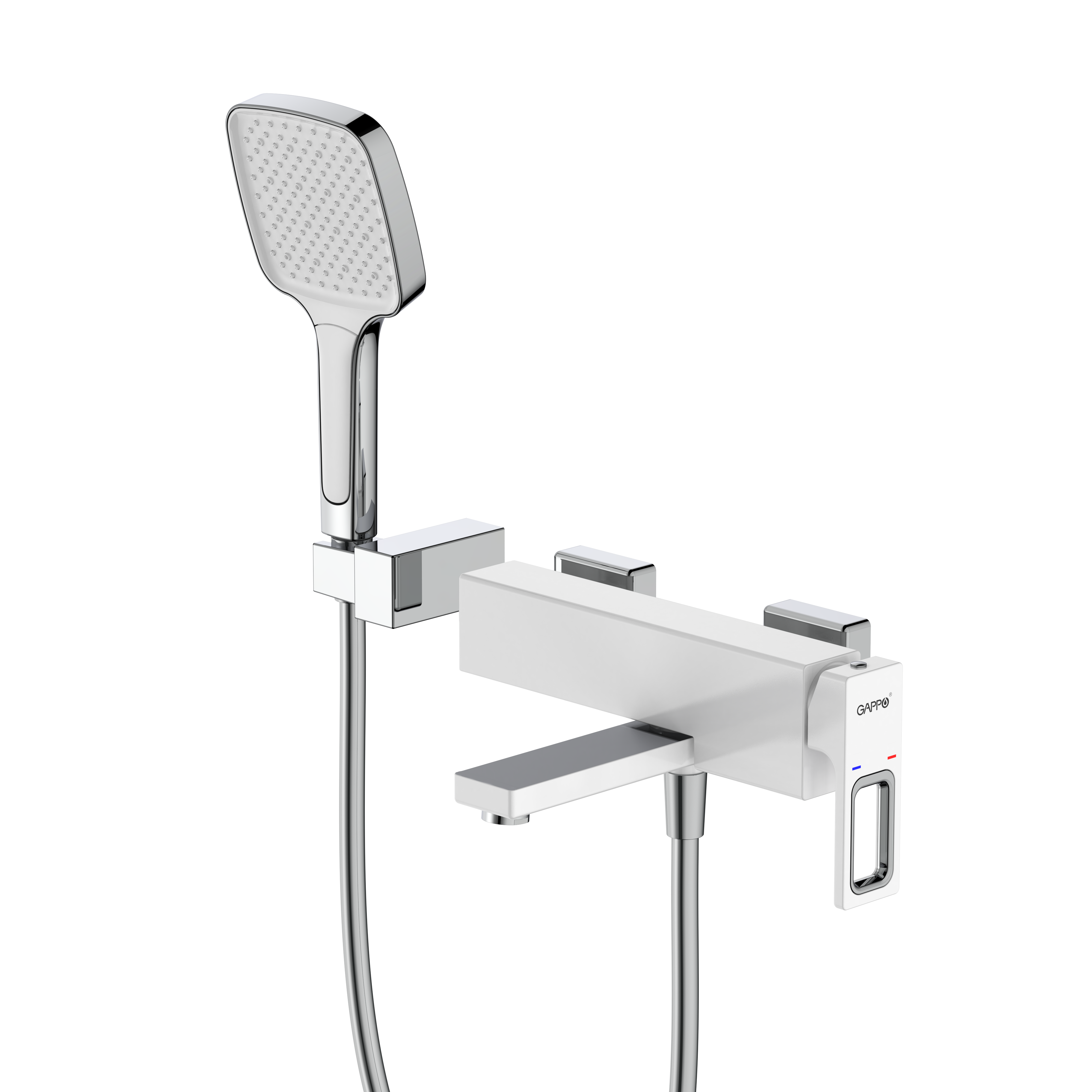 Изображение товара Однорычажный смеситель для ванны Gappo Eder GL3201-8 с лейкой и шлангом белый хром