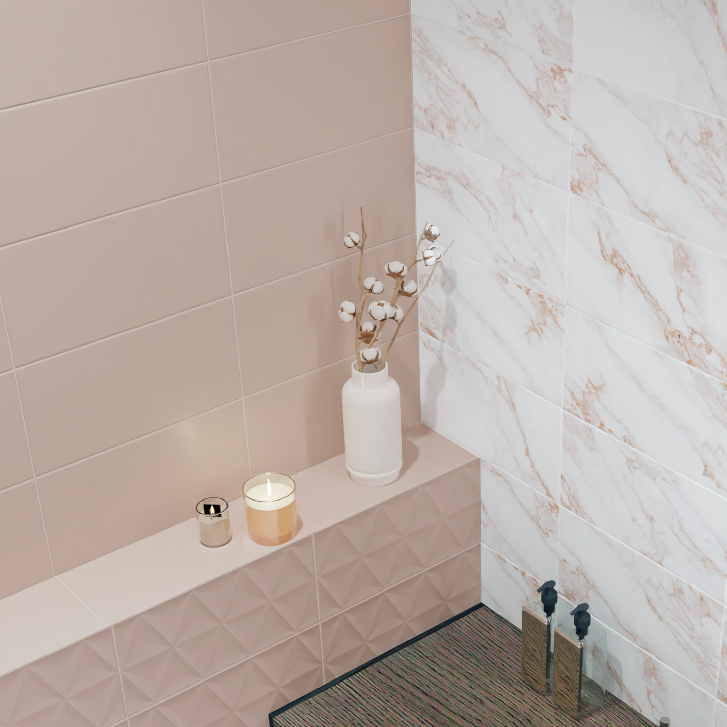 Изображение товара Настенная керамическая плитка Mersey Mono 20x40 розовая матовая для стен