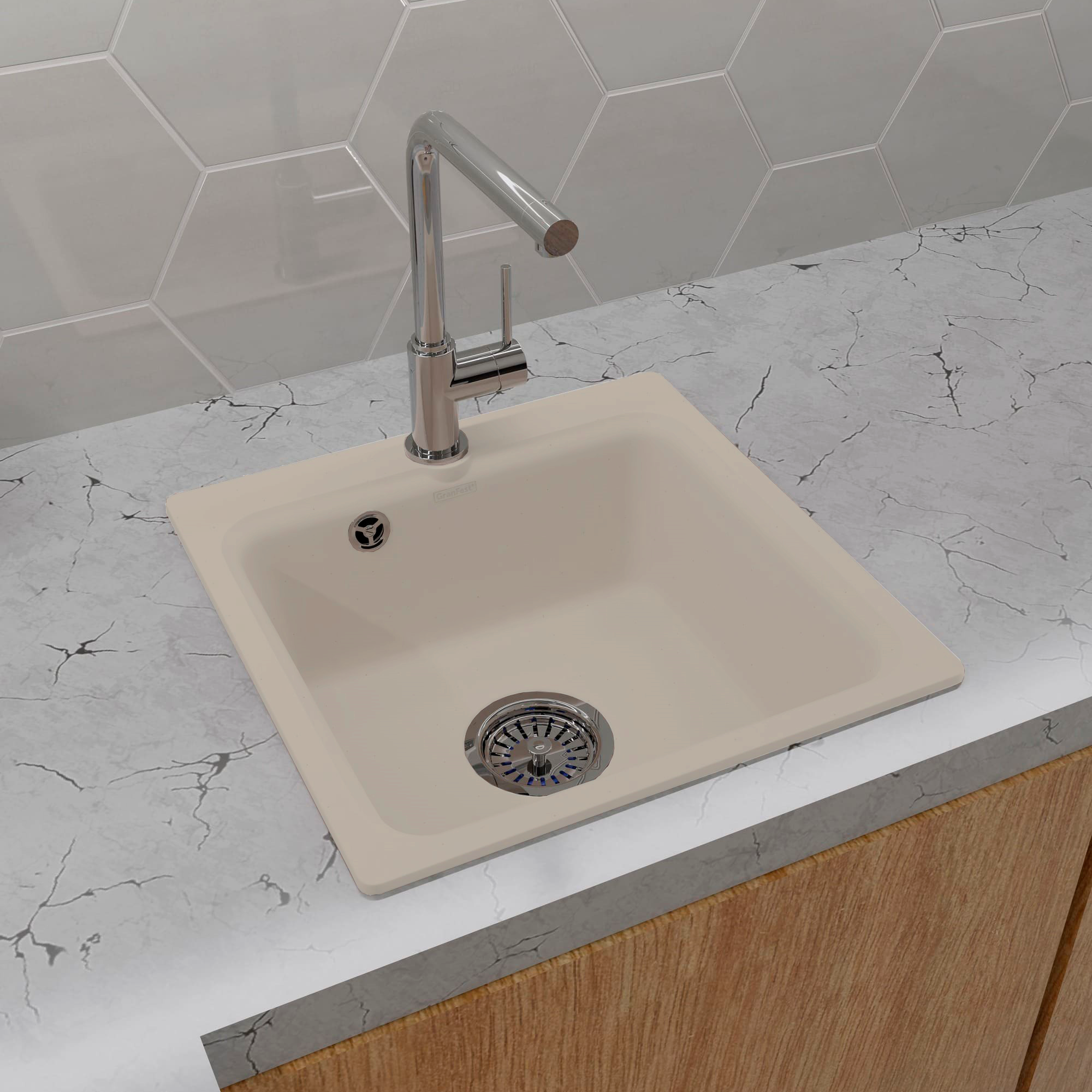 Изображение товара Мойка для кухни врезная Granfest Smart GF-SM430 43x43 см глубина чаши 17 см мрамор цвет песочный