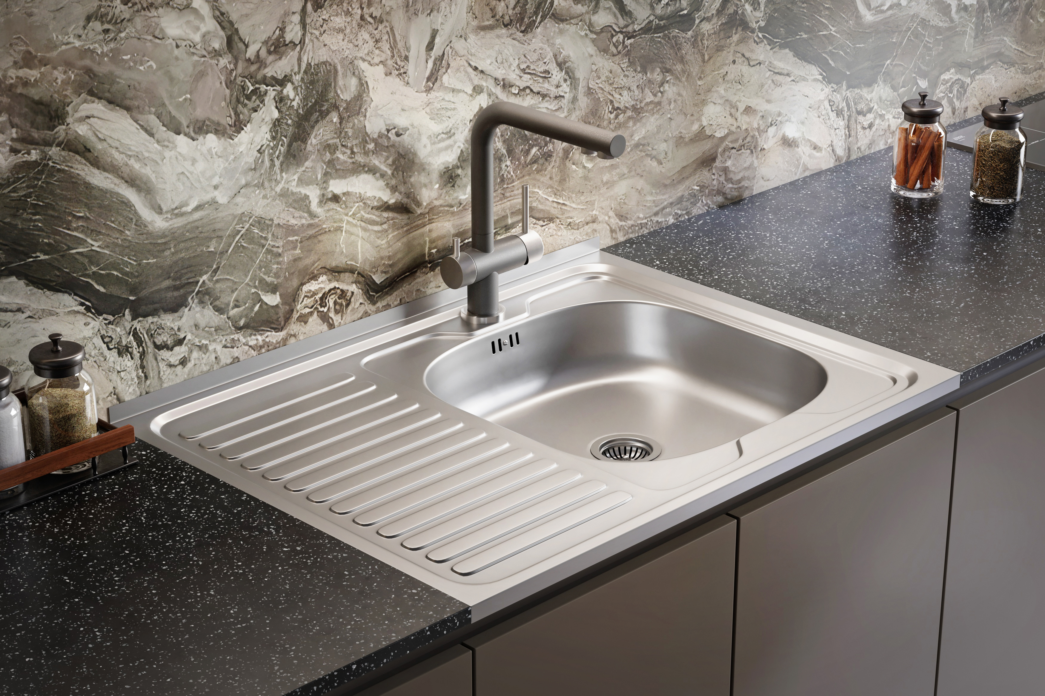 Изображение товара Мойка для кухни накладная правая S-220 60x80 см нержавеющая сталь