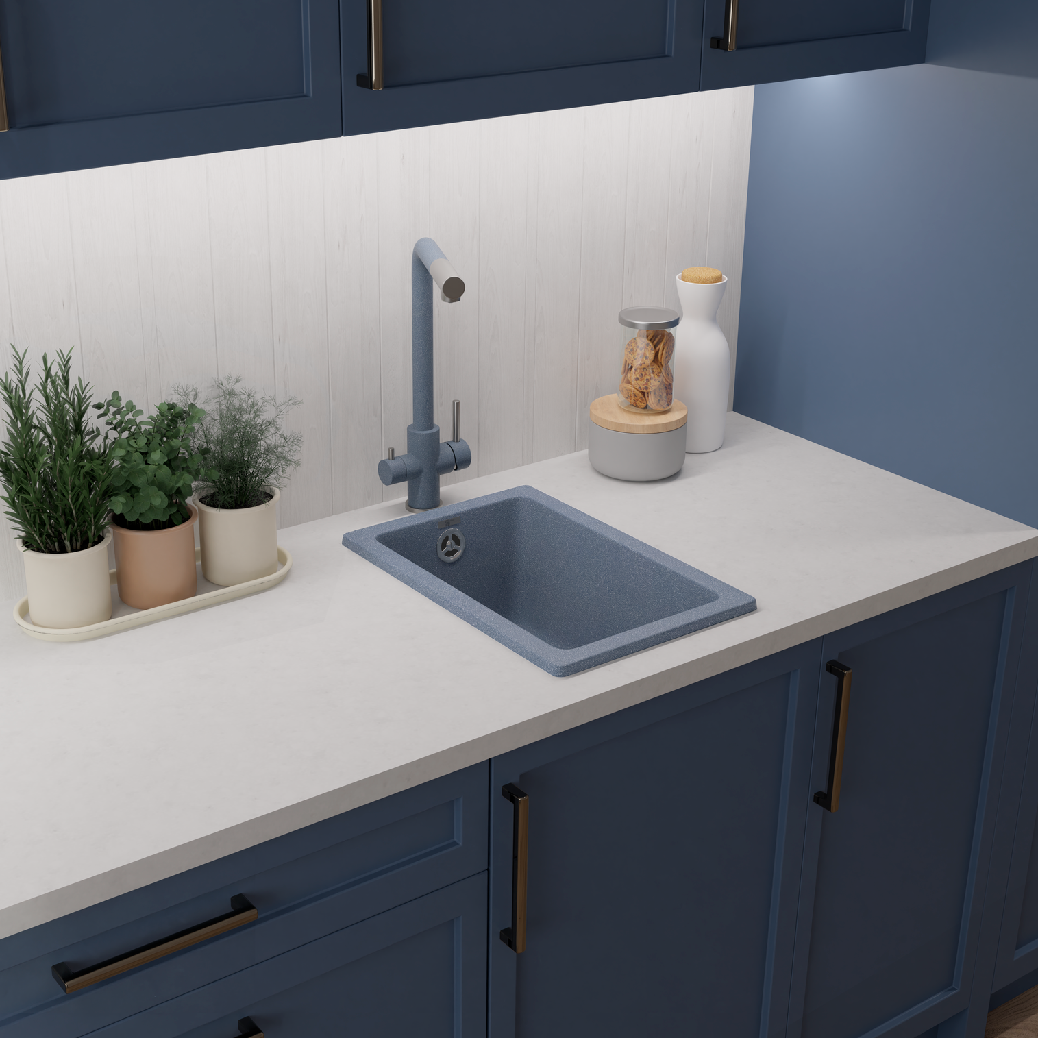 Изображение товара Мойка для кухни врезная Delinia 31x46 см глубина чаши 19 см кварц цвет серый