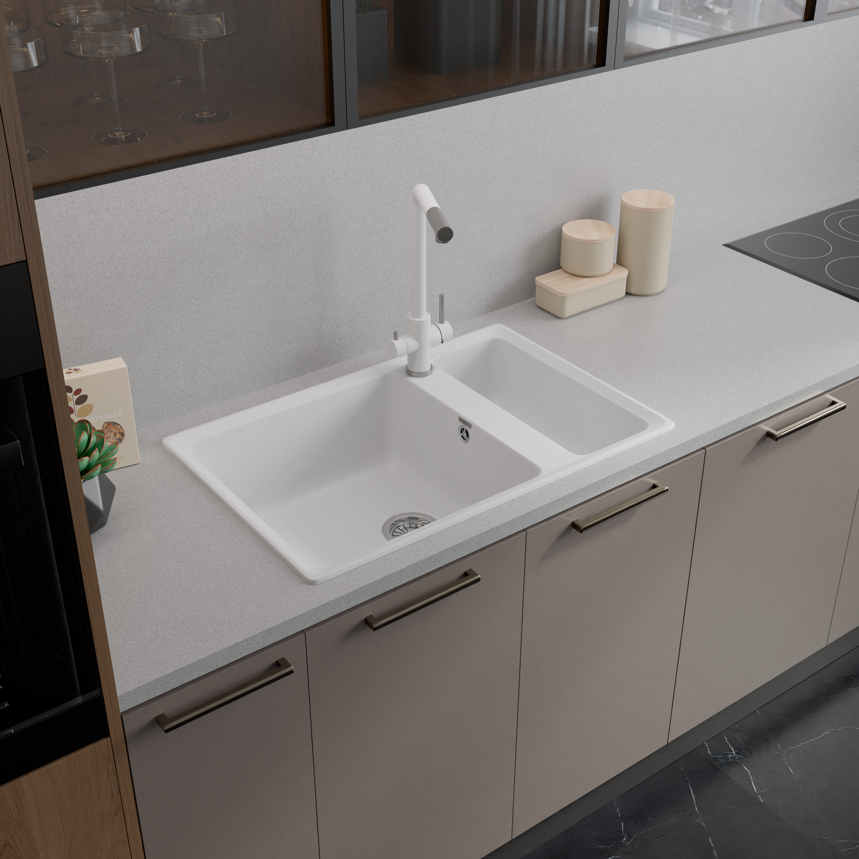Изображение товара Мойка для кухни врезная Delinia 76x50 см глубина чаши 19 см кварц цвет белый