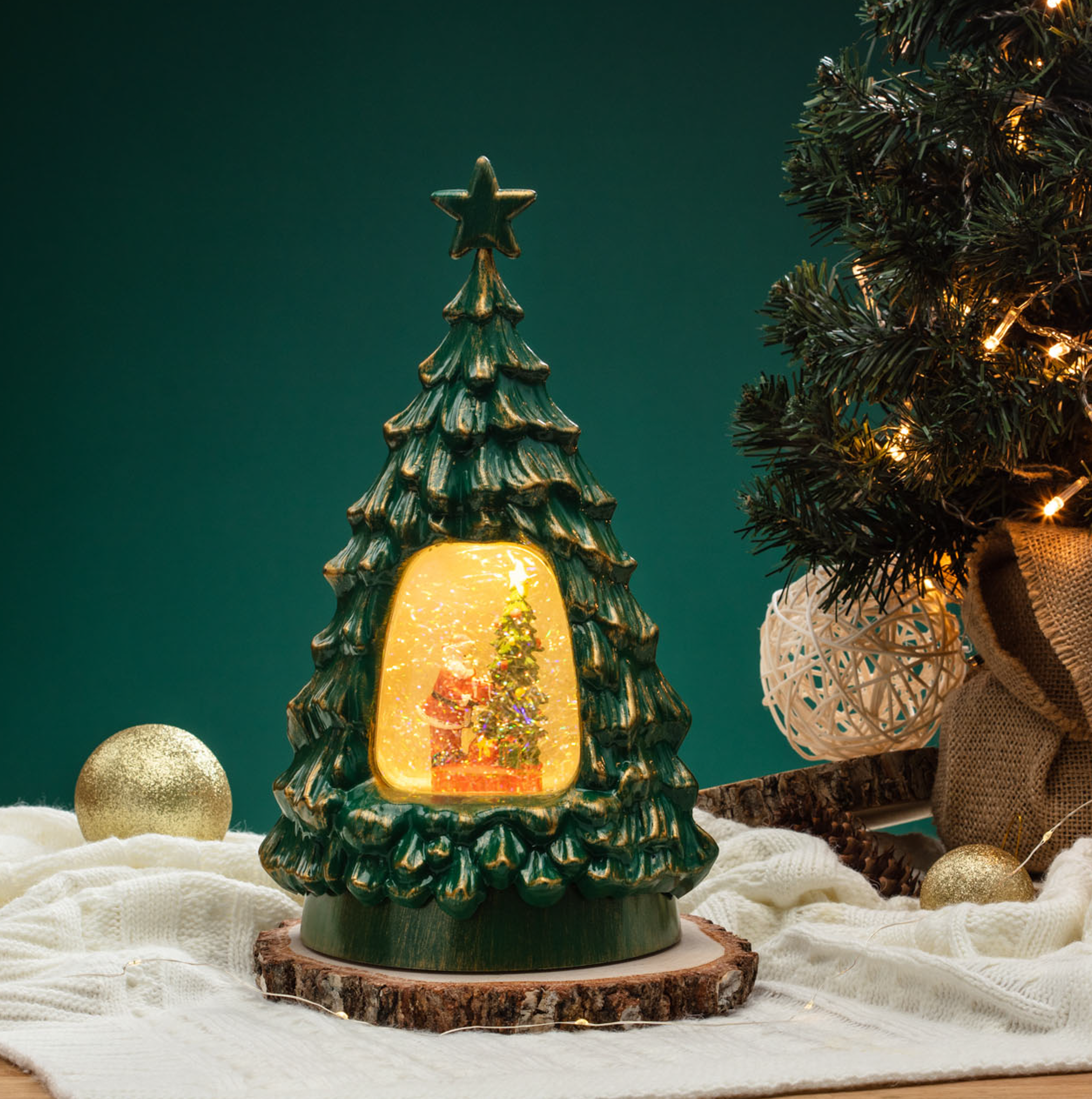 Изображение товара Светящаяся электрическая фигура Новогодняя елка 33 см с Дедом Морозом