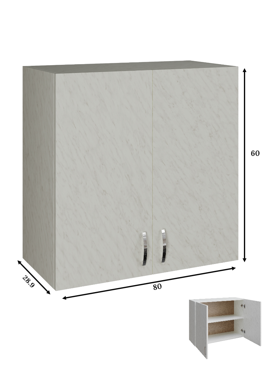 Изображение товара Навесной шкаф распашной Ml 80x60x28.9 см ЛДСП цвет белый мрамор