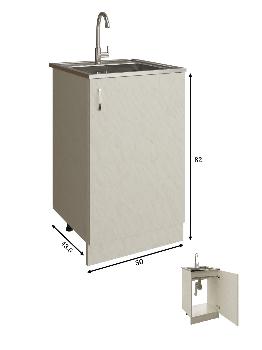 Изображение товара Напольный шкаф под мойку 50x82x43.6 см белый мрамор ЛДСП регул. ножки