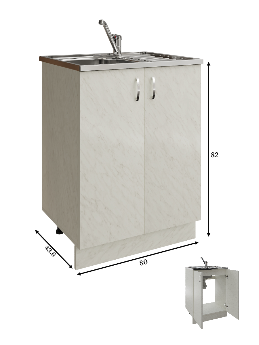 Изображение товара Напольный шкаф под мойку из ЛДСП 80x82x43.6 см белый мрамор