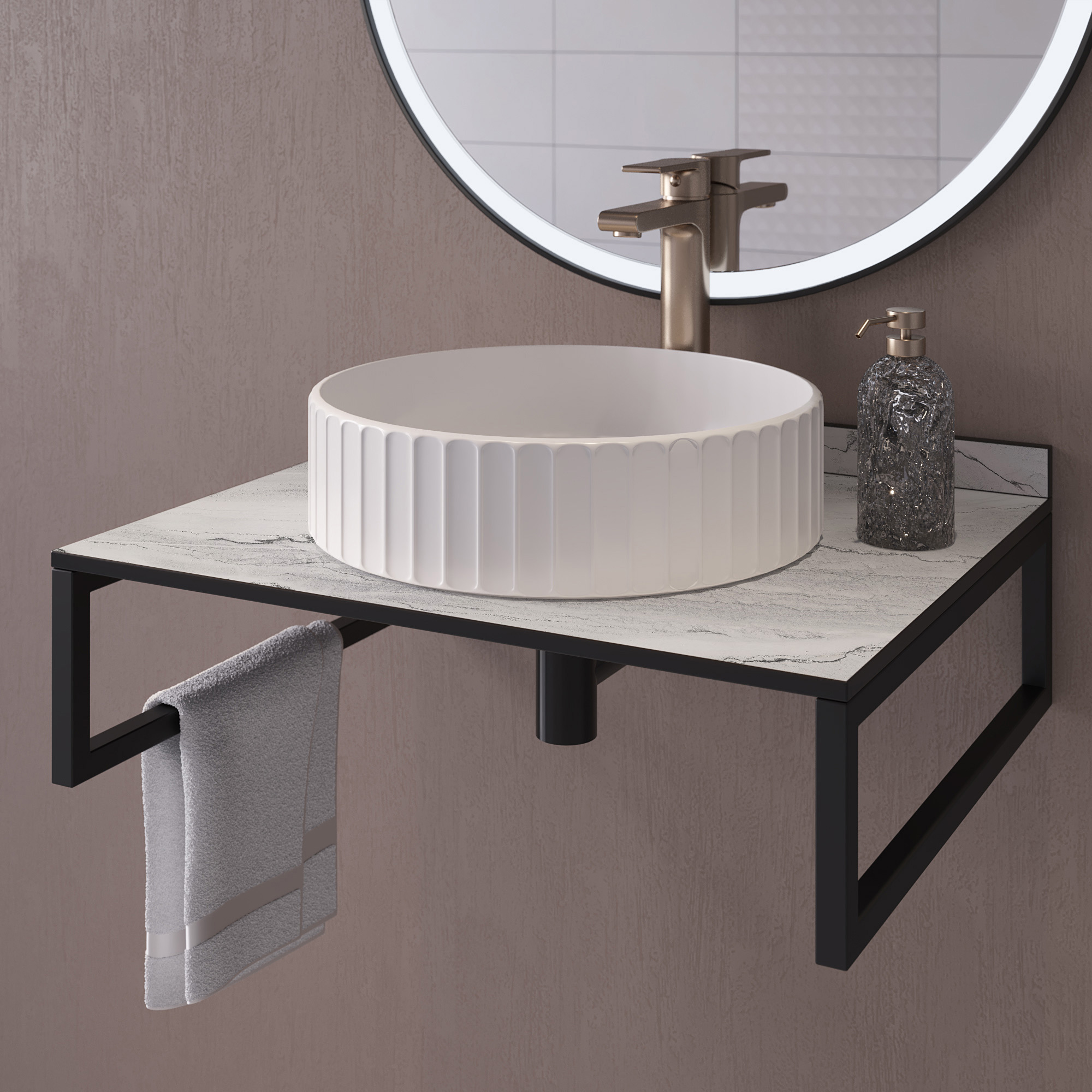 Изображение товара Столешница для ванной Slotex HPL Compact Azurita white 60x50 см с плинтусом