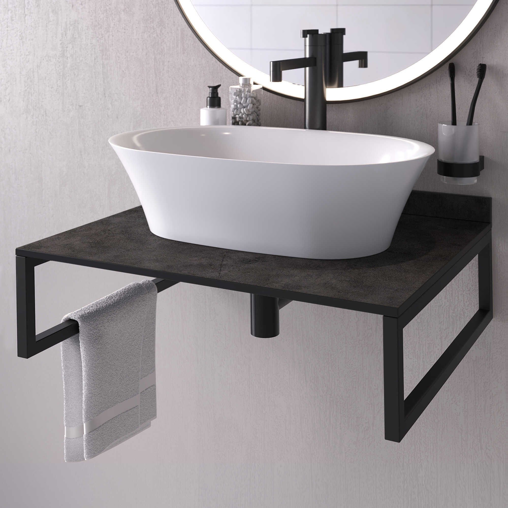 Изображение товара Столешница для ванной Slotex HPL Compact Фера 60x50x1.2 см с плинтусом