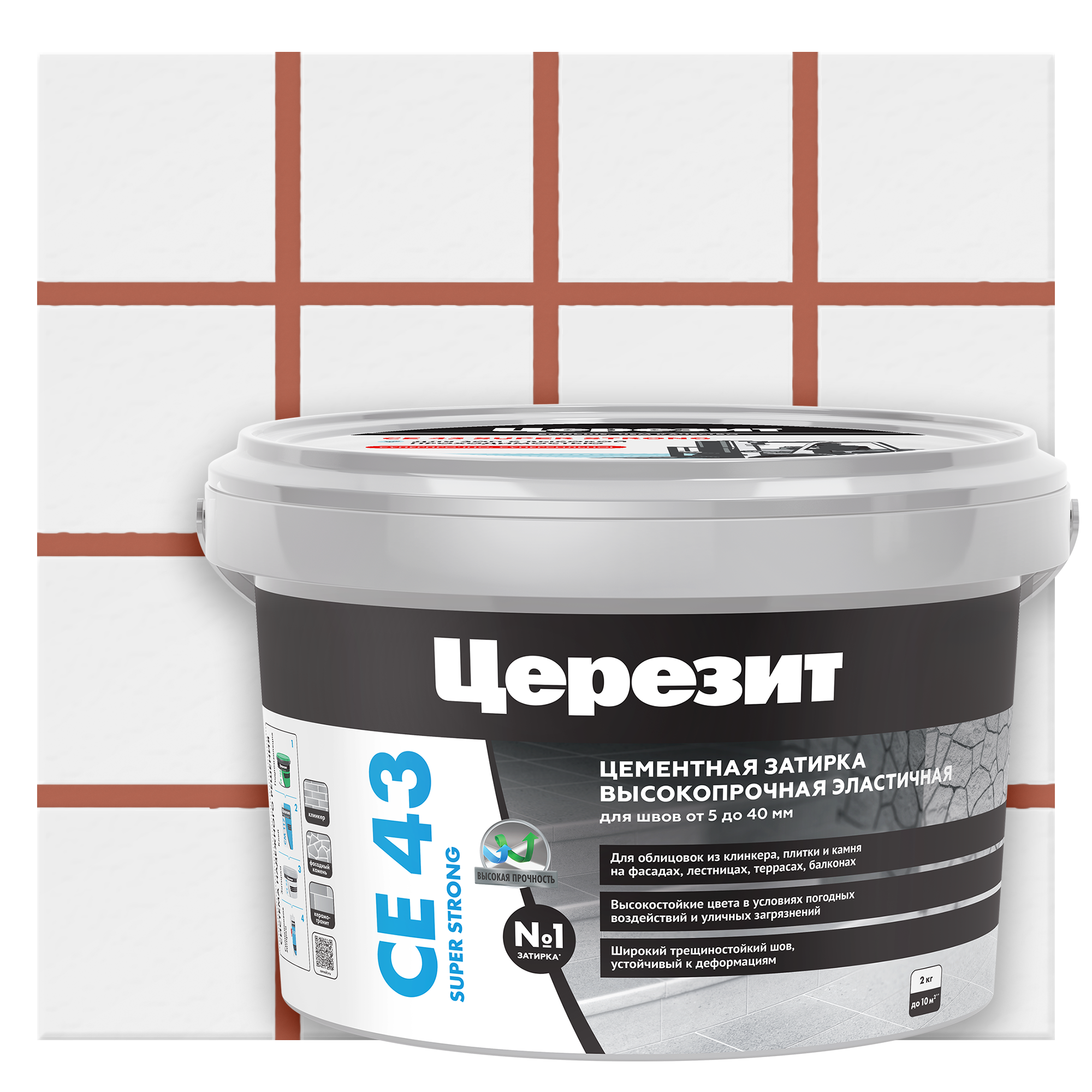 Изображение товара Затирка цементная Церезит CE 43 водоотталкивающая кирпичный 2 кг