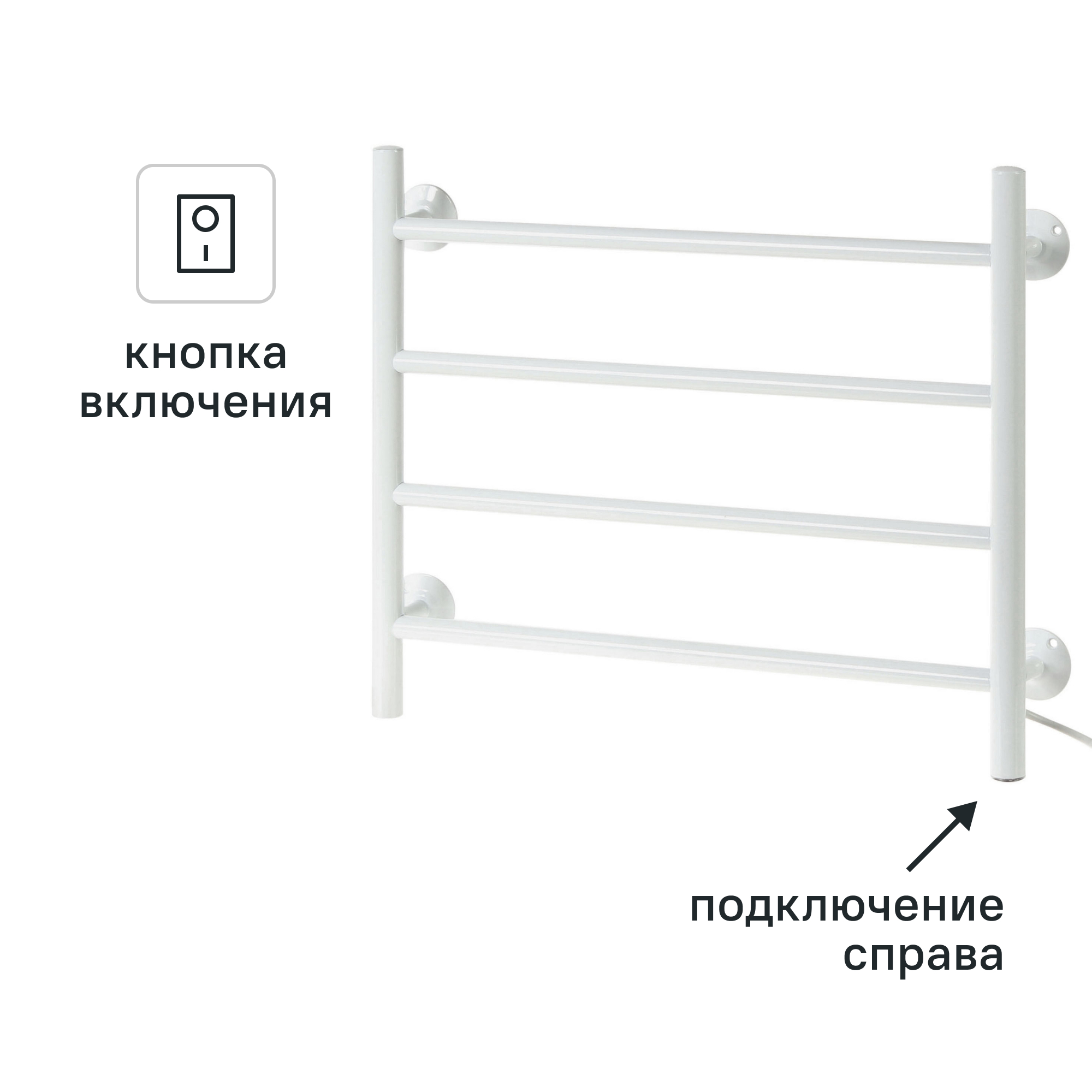 Изображение товара Электрический полотенцесушитель Тэра Юна 450x500 мм 55 Вт белый теплоэффективное решение для ванной