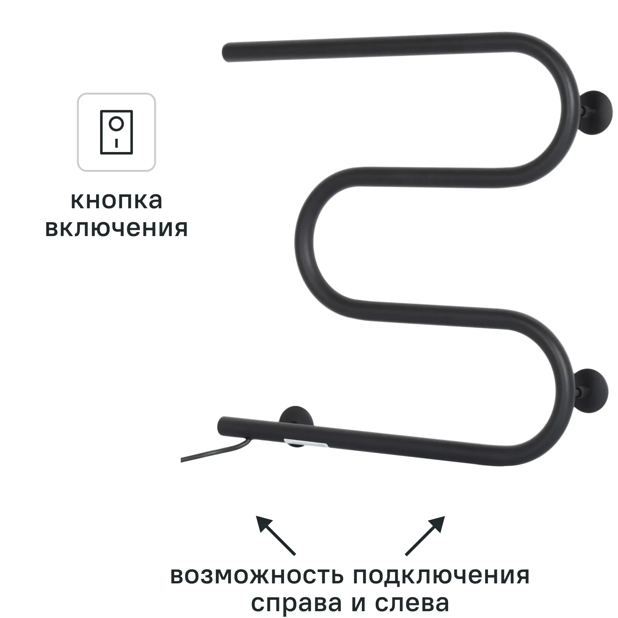 Полотенцесушитель электрический Equation 500x500 мм 50 Вт М-образный цвет черный